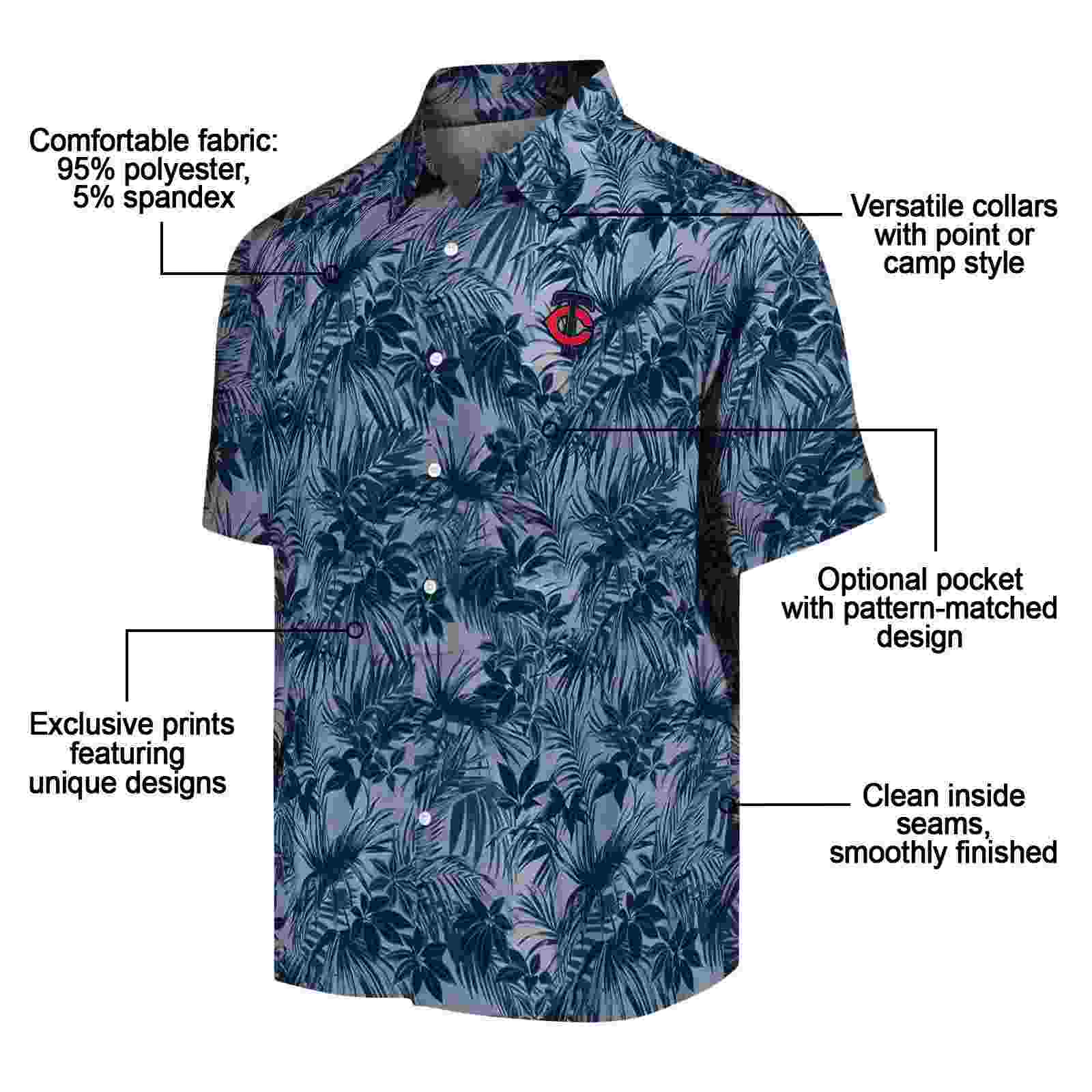 minnesota twins leafy pattern navy hawaiian shirt new arrival