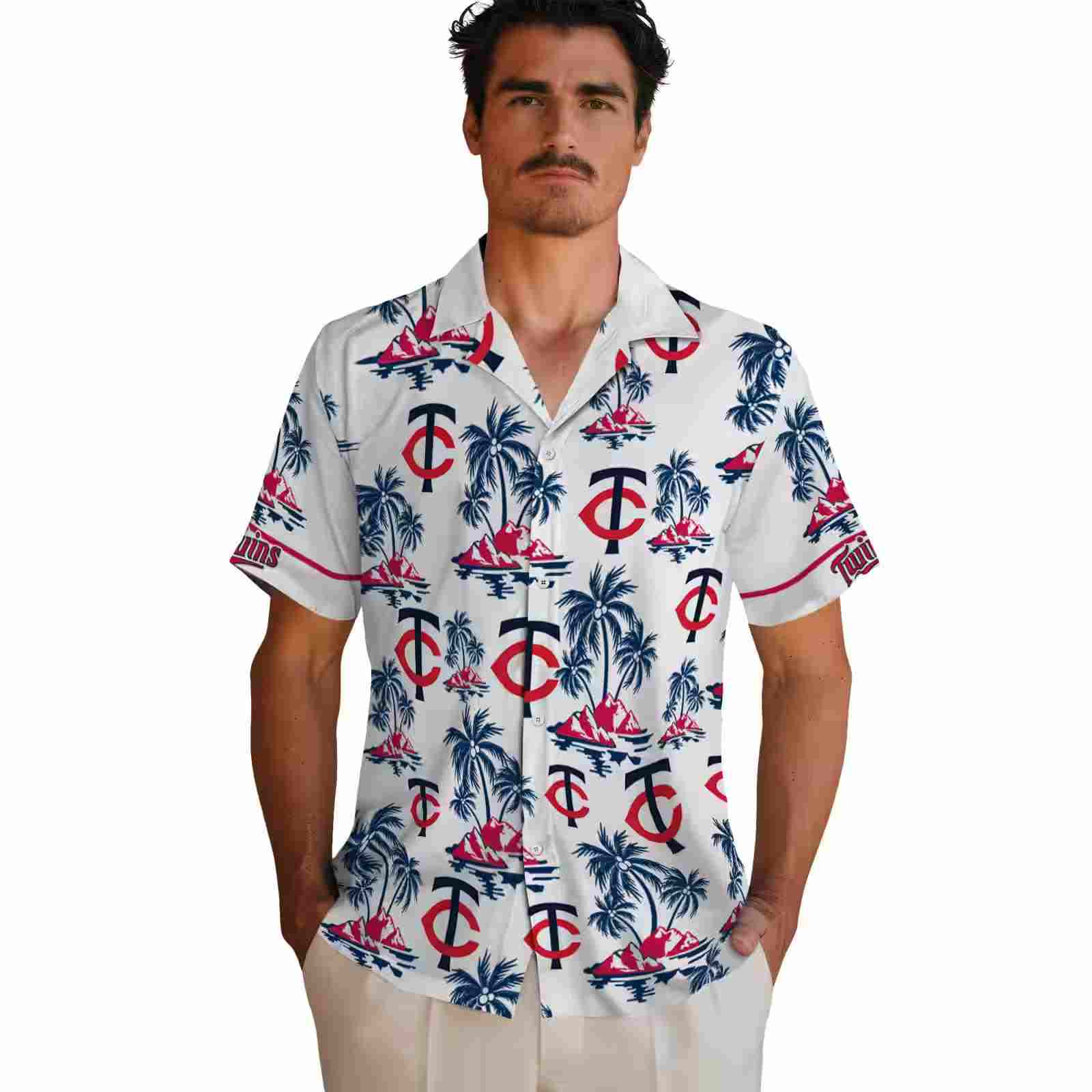 minnesota twins palm island print navy white hawaiian shirt fashion forward