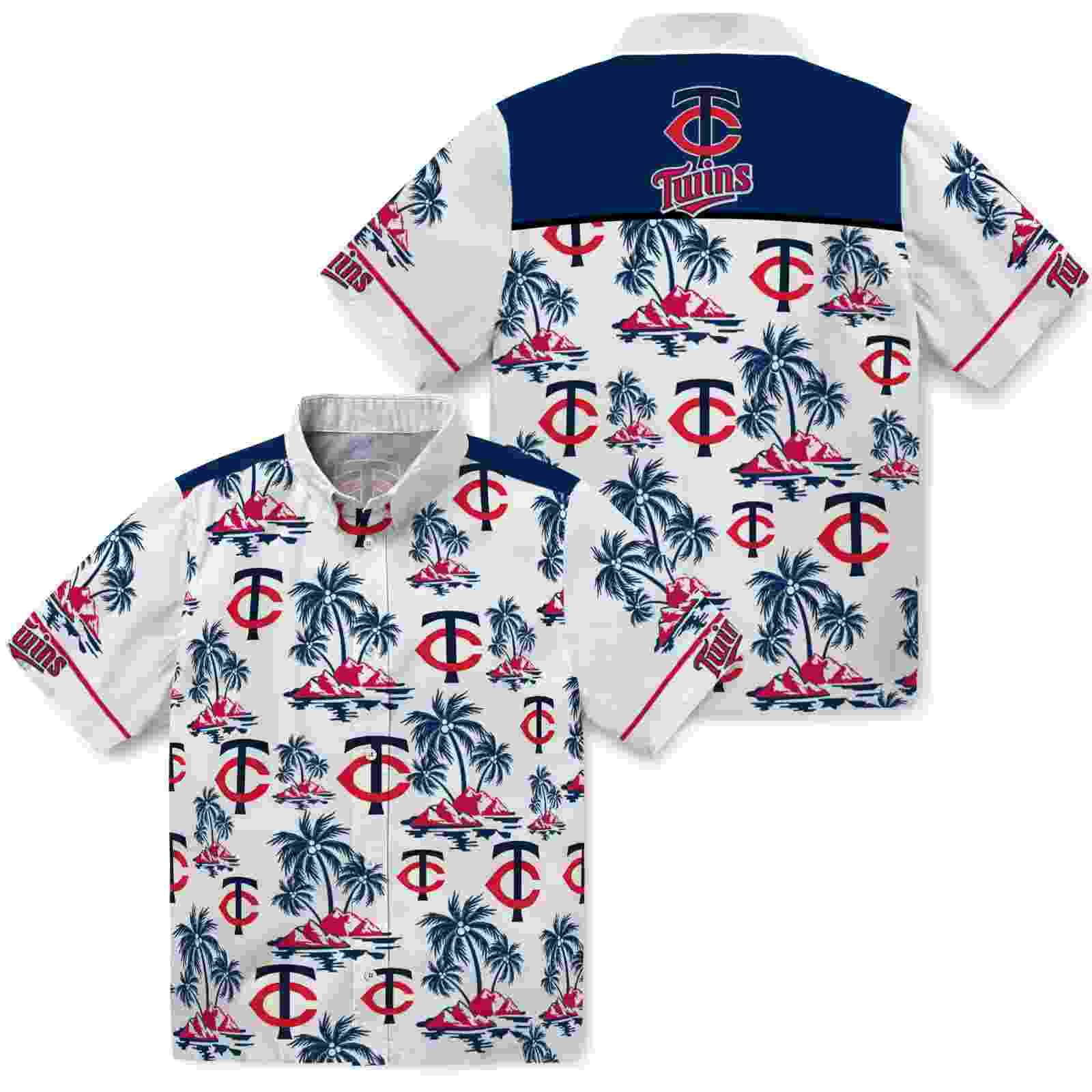 minnesota twins palm island print navy white hawaiian shirt high quality