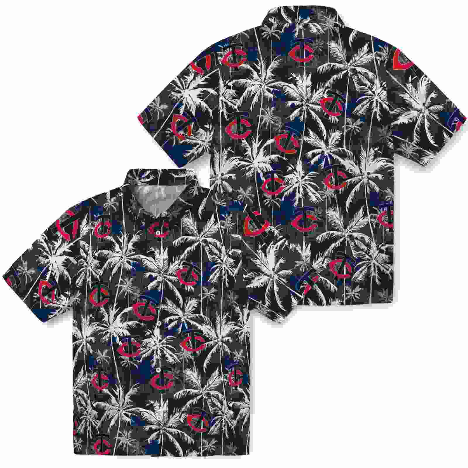 minnesota twins palm pattern navy black hawaiian shirt high quality