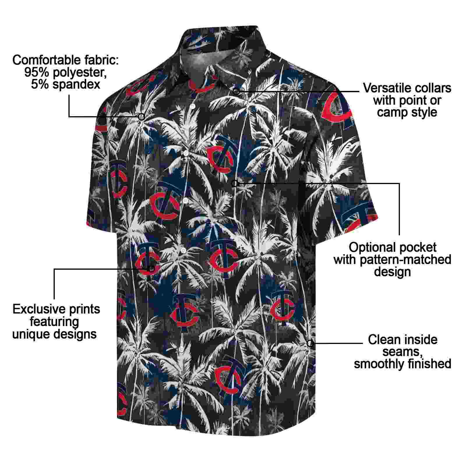 minnesota twins palm pattern navy black hawaiian shirt new arrival