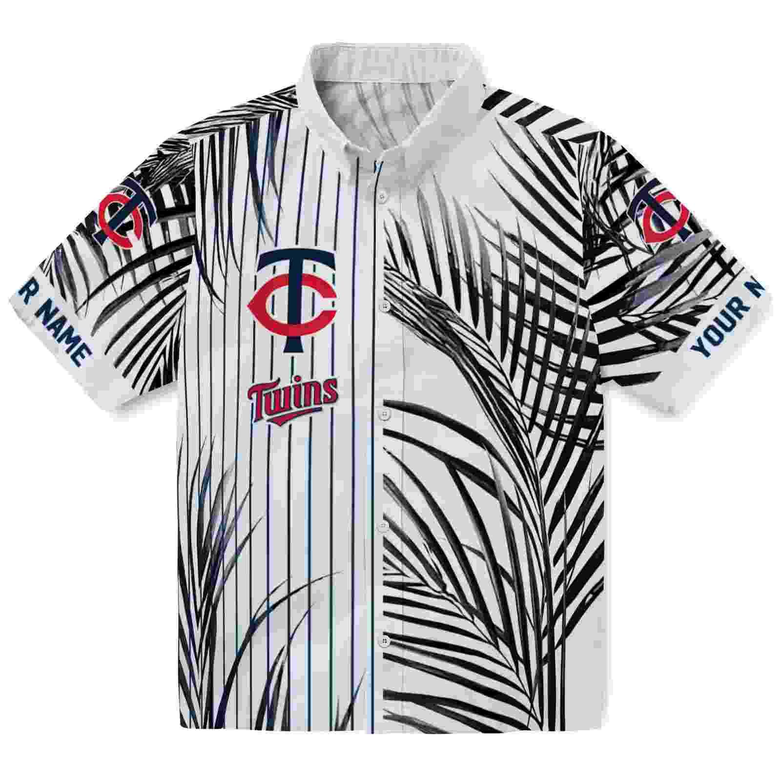 Minnesota Twins Palm Stripes Navy Black White Hawaiian Shirt