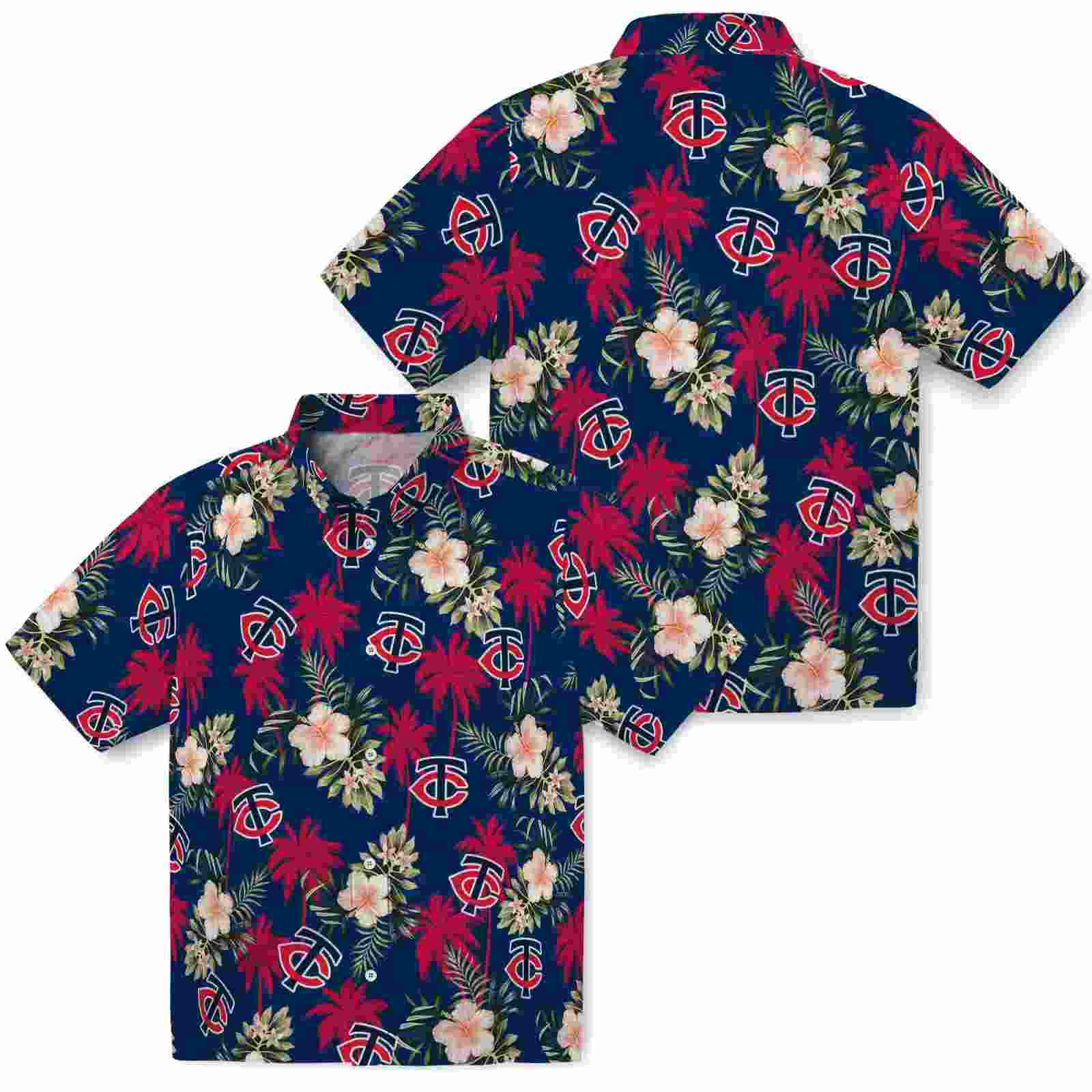 minnesota twins palm tree flower navy hawaiian shirt high quality