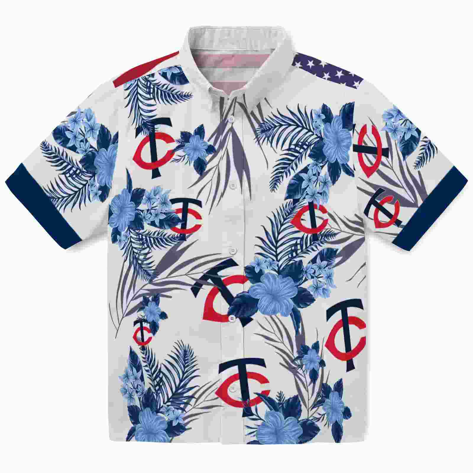 Minnesota Twins Patriotic Hibiscus Design Navy White Hawaiian Shirt