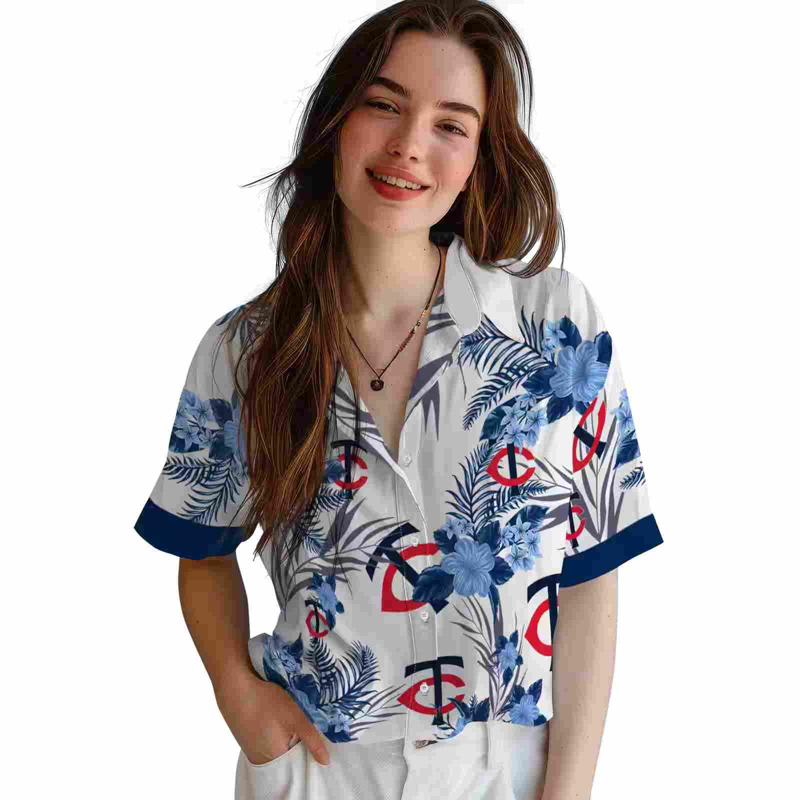 minnesota twins patriotic hibiscus design navy white hawaiian shirt latest model