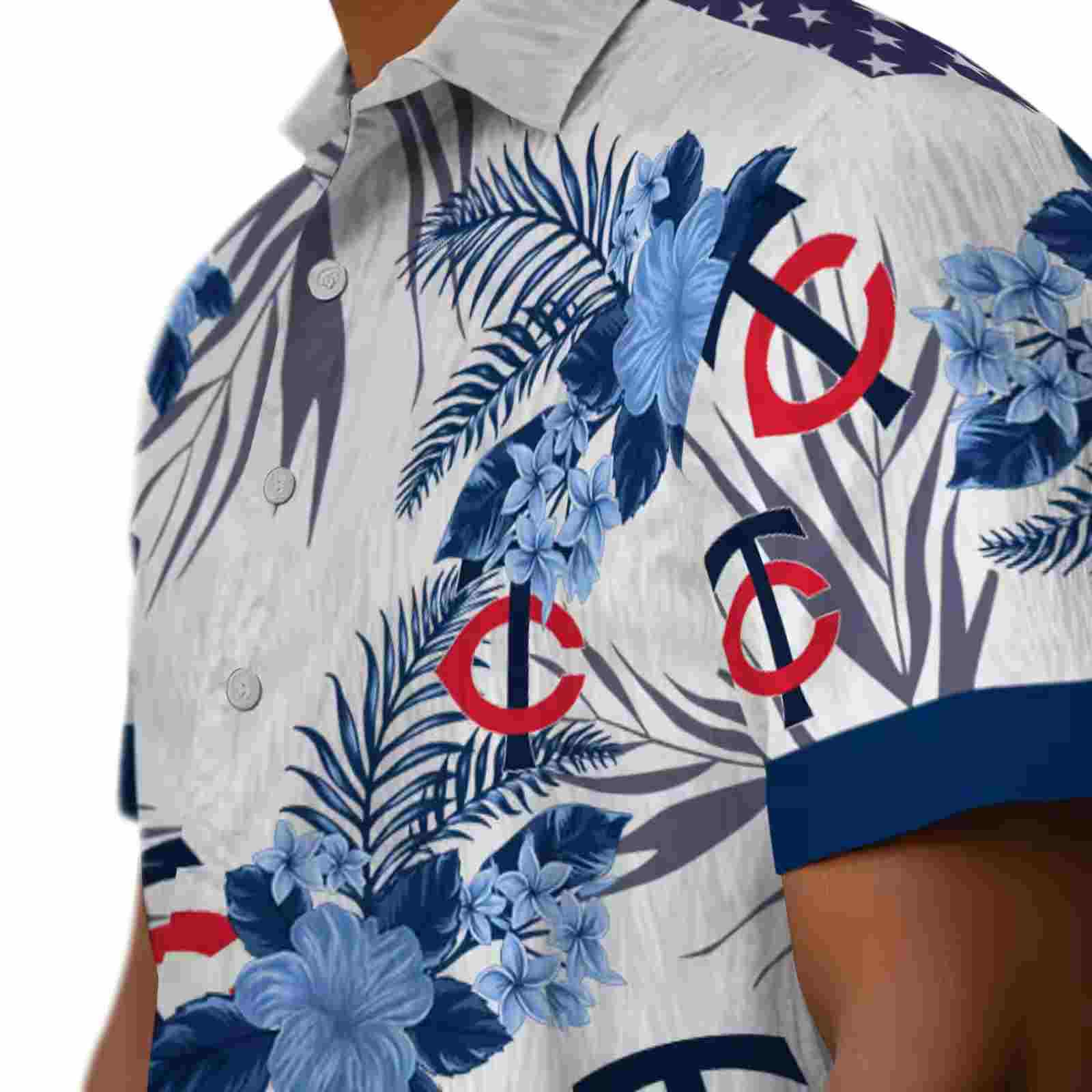 minnesota twins patriotic hibiscus design navy white hawaiian shirt trendy