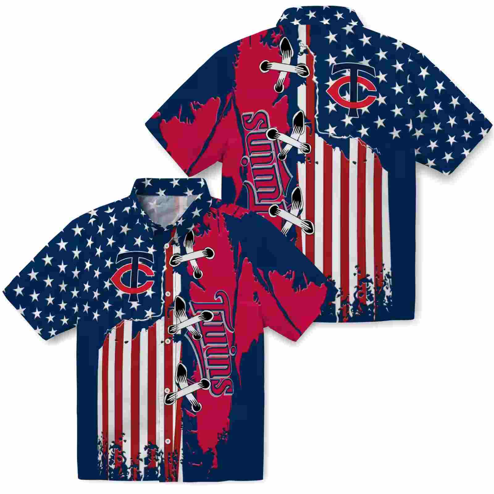 minnesota twins stitched flag navy hawaiian shirt high quality