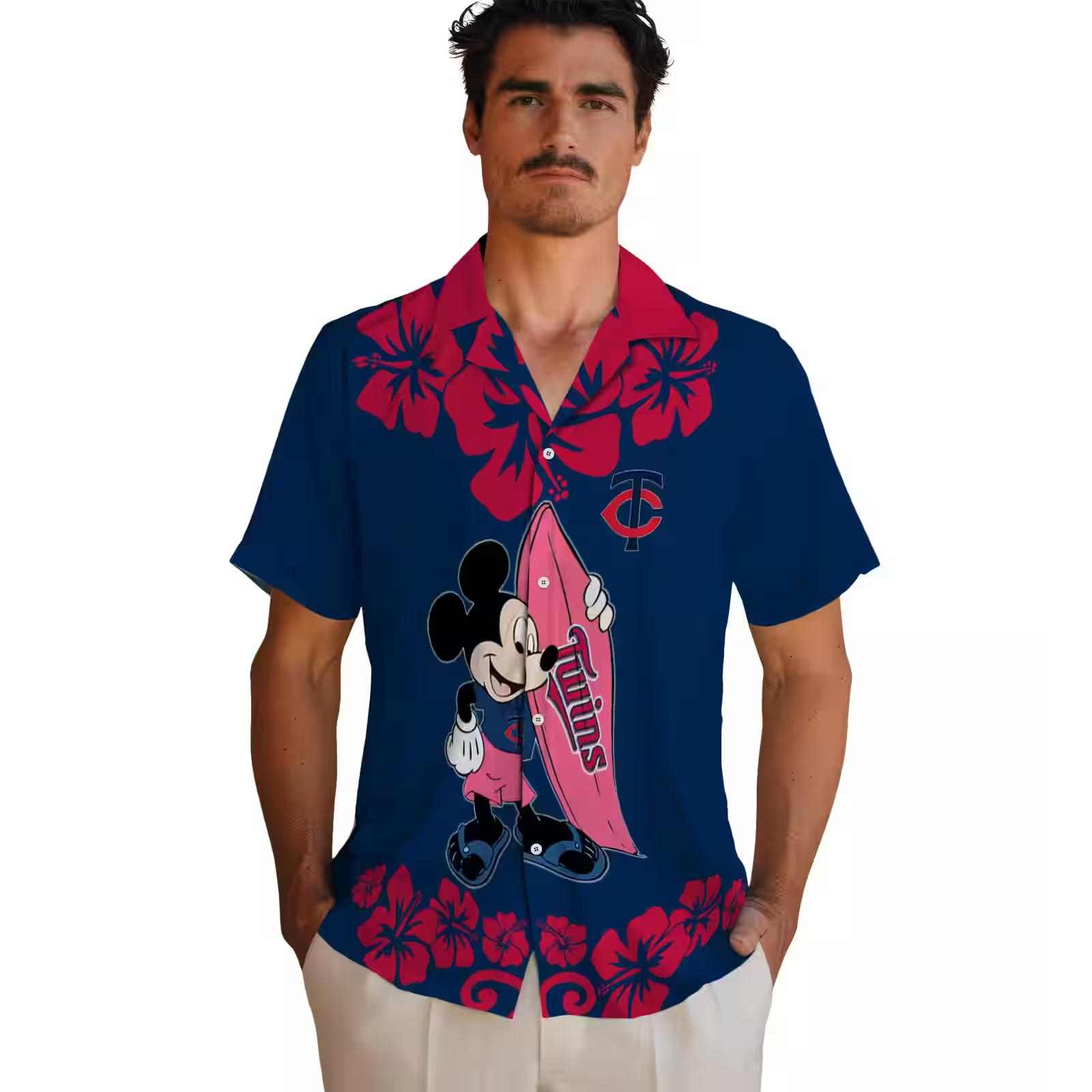 minnesota twins surfing mickey navy hawaiian shirt fashion forward