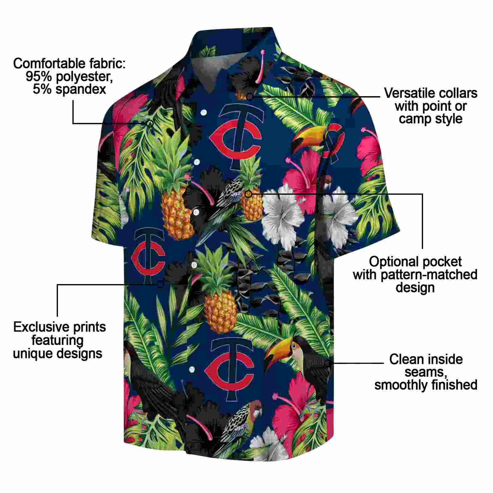 minnesota twins toucan hibiscus pineapple navy green hawaiian shirt new arrival