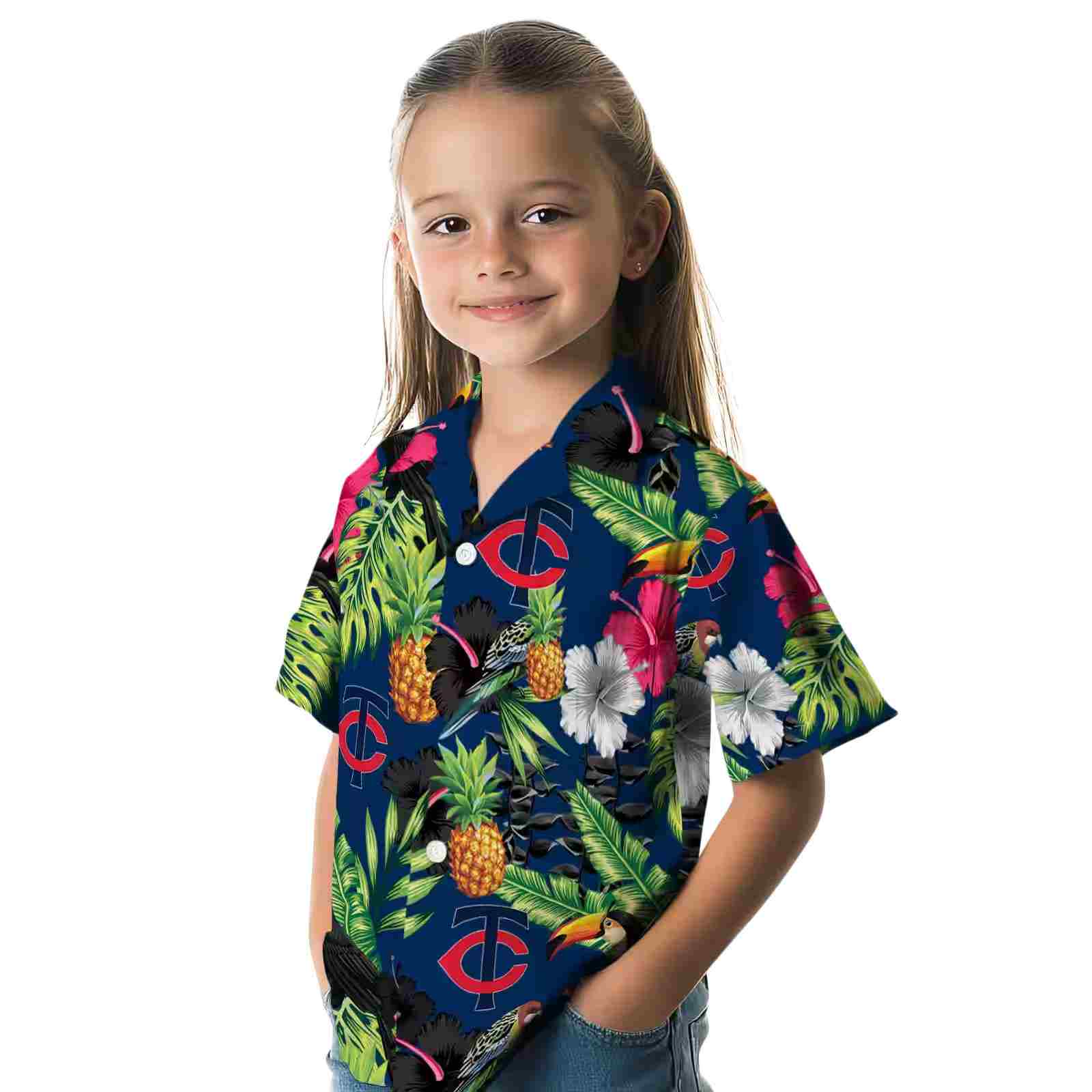 minnesota twins toucan hibiscus pineapple navy green hawaiian shirt premium grade