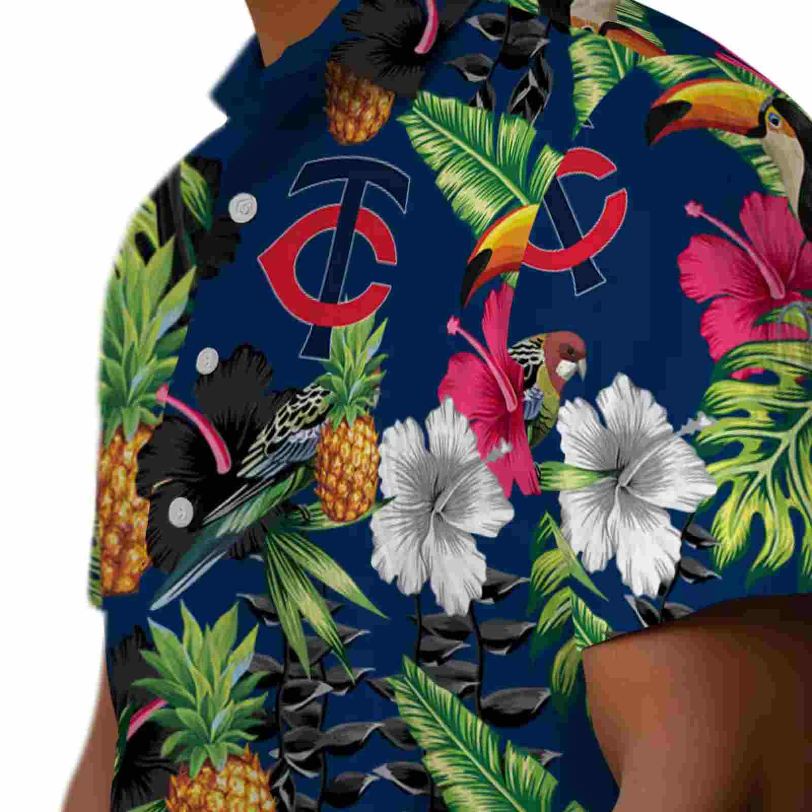 minnesota twins toucan hibiscus pineapple navy green hawaiian shirt trendy