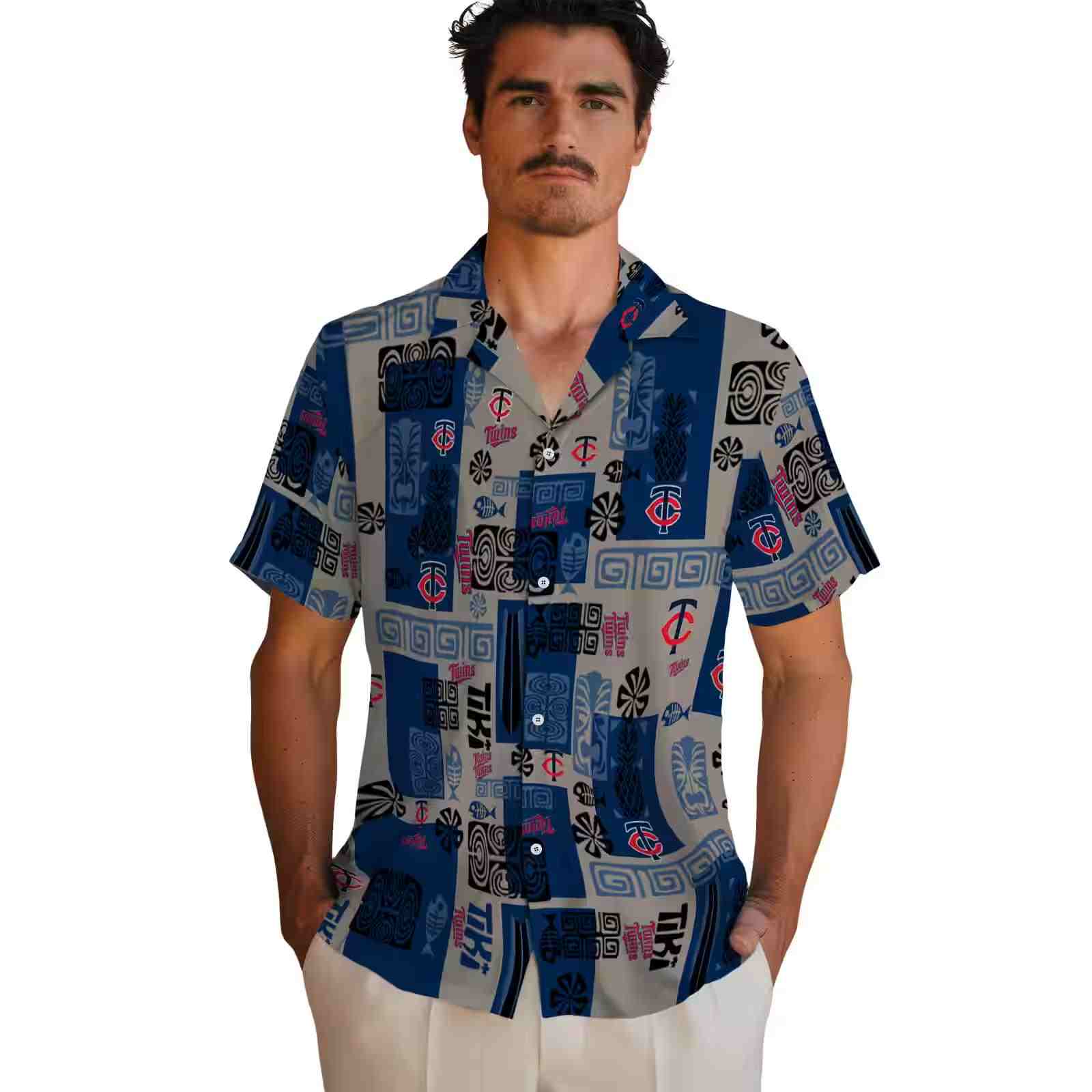 minnesota twins tribal symbols navy hawaiian shirt fashion forward