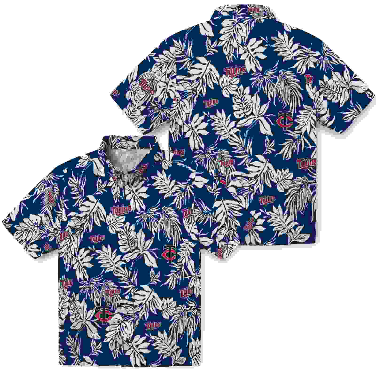 minnesota twins tropical leaf navy white hawaiian shirt high quality