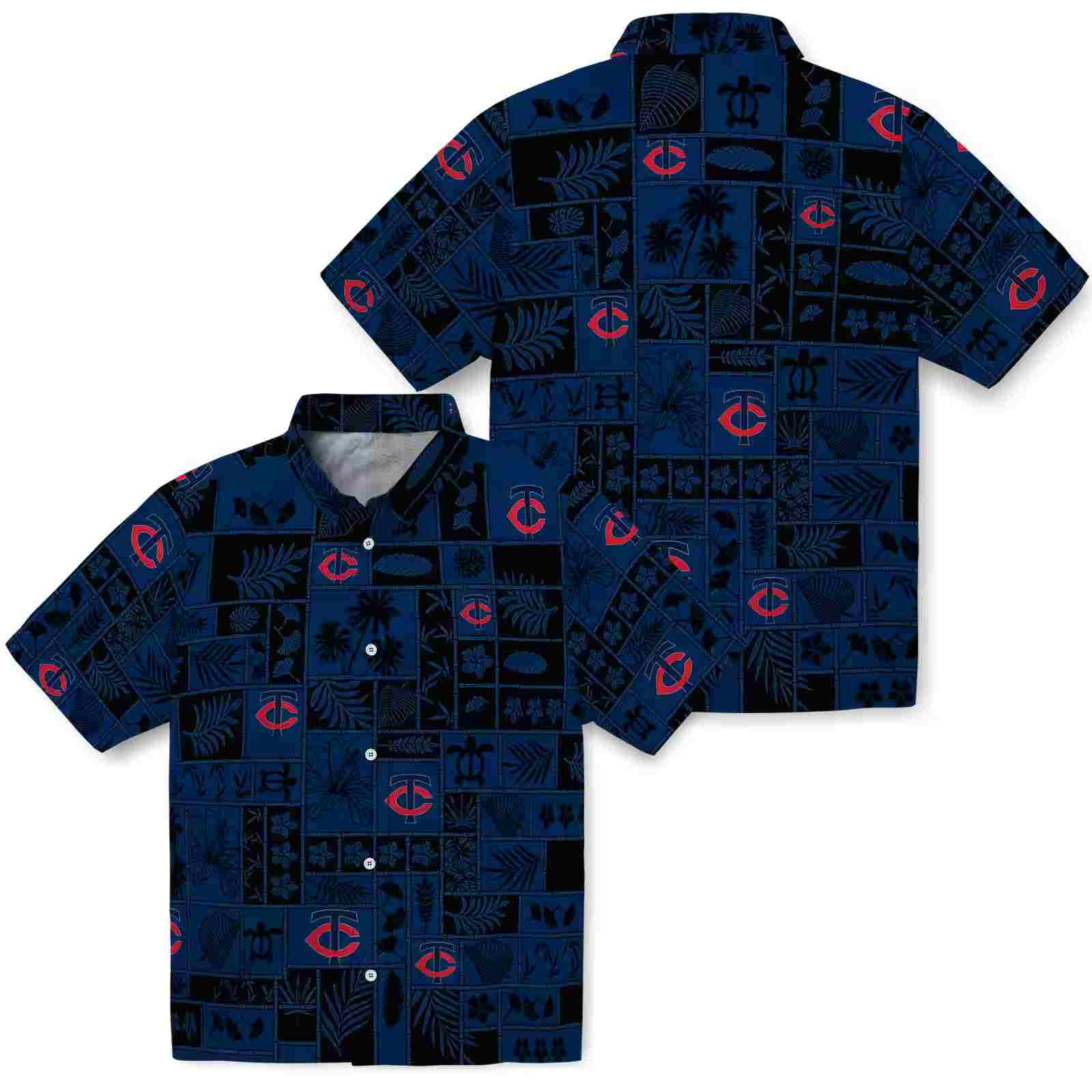 minnesota twins tropical patchwork navy black hawaiian shirt high quality