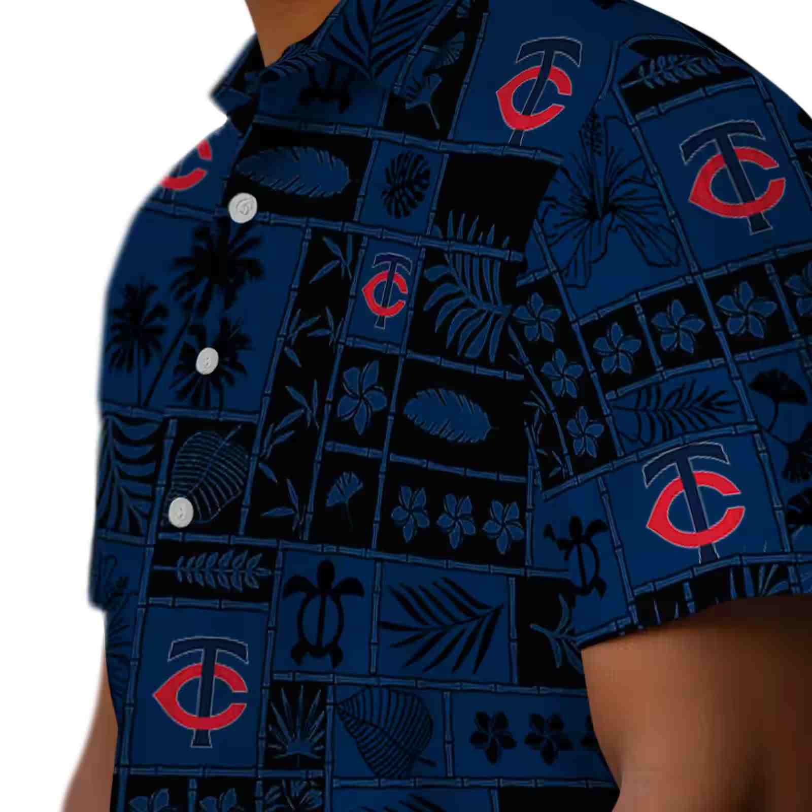 minnesota twins tropical patchwork navy black hawaiian shirt trendy