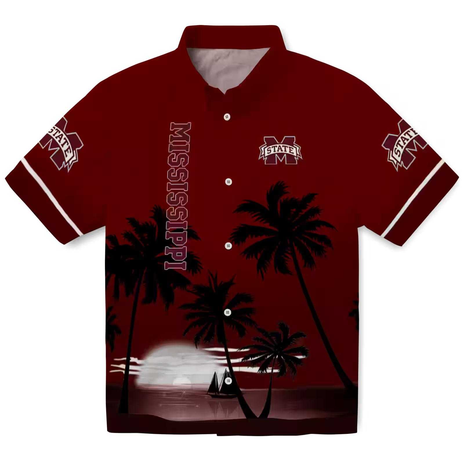 Mississippi State Bulldogs Beach Sunset Maroon Black Hawaiian Shirt