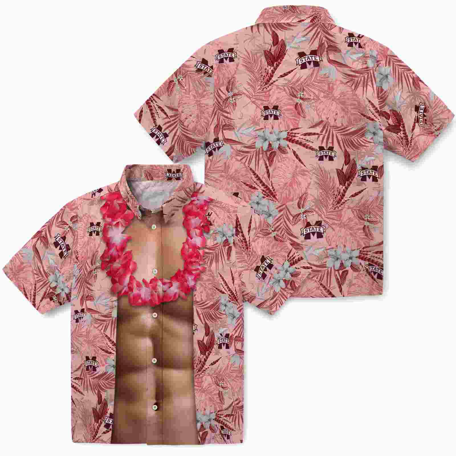 mississippi state bulldogs chest illusion maroon hawaiian shirt high quality