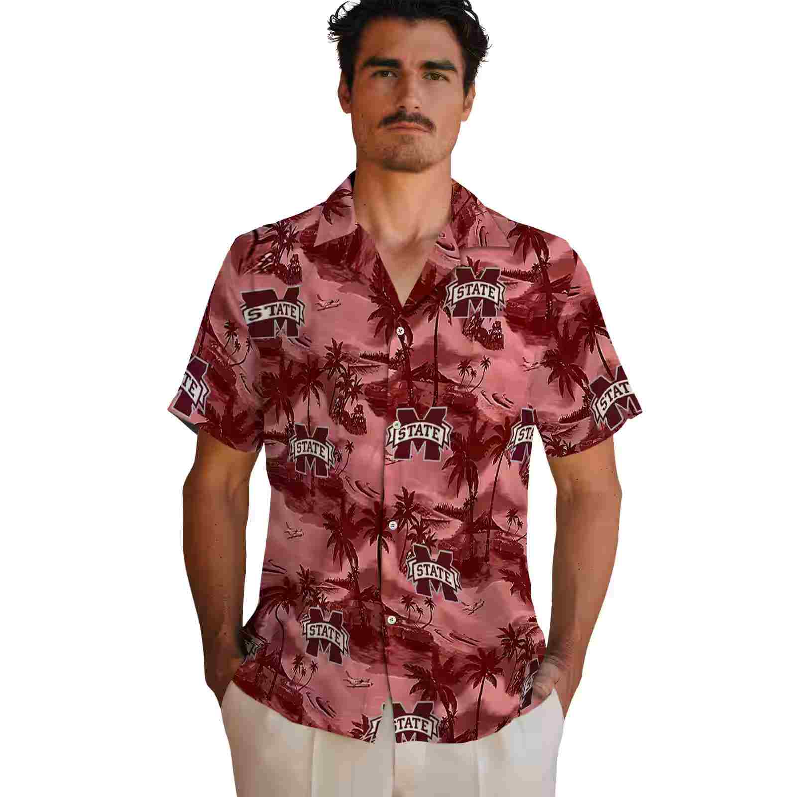 mississippi state bulldogs coastal palms maroon hawaiian shirt fashion forward