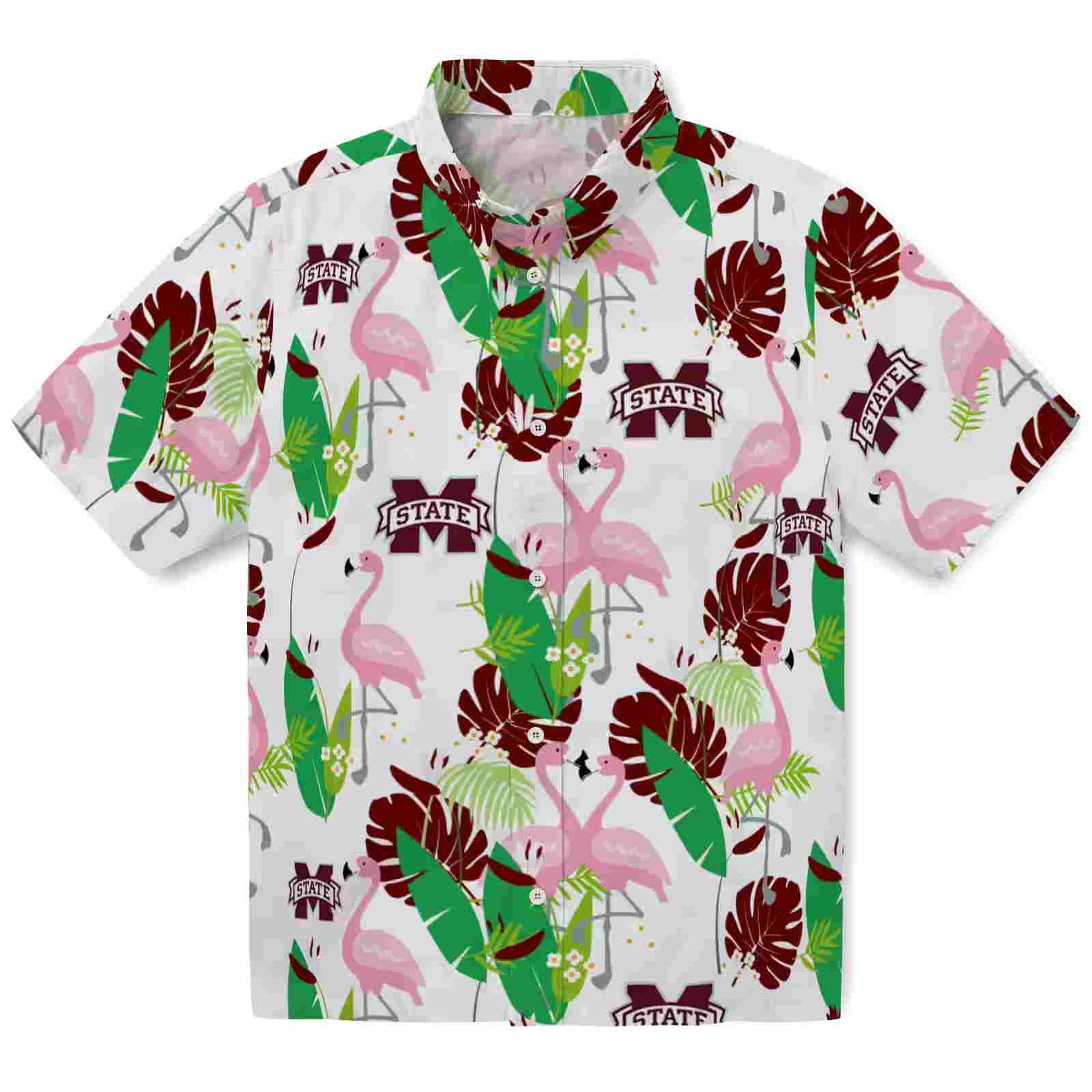 Mississippi State Bulldogs Flamingo Foliage Maroon Green Hawaiian Shirt