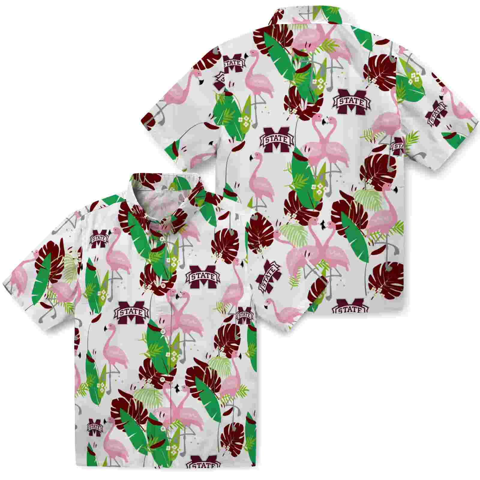 mississippi state bulldogs flamingo foliage maroon green hawaiian shirt high quality