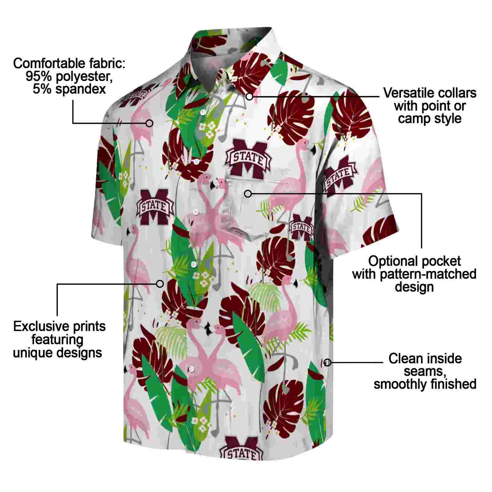 mississippi state bulldogs flamingo foliage maroon green hawaiian shirt new arrival