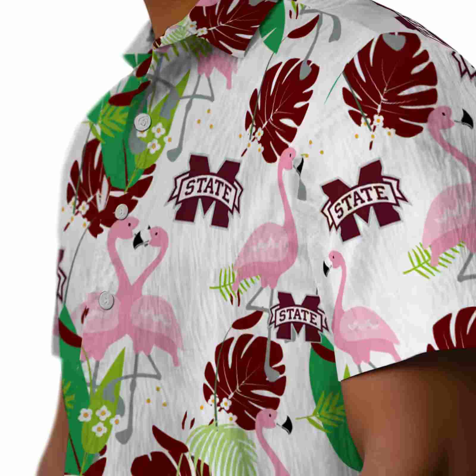 mississippi state bulldogs flamingo foliage maroon green hawaiian shirt trendy