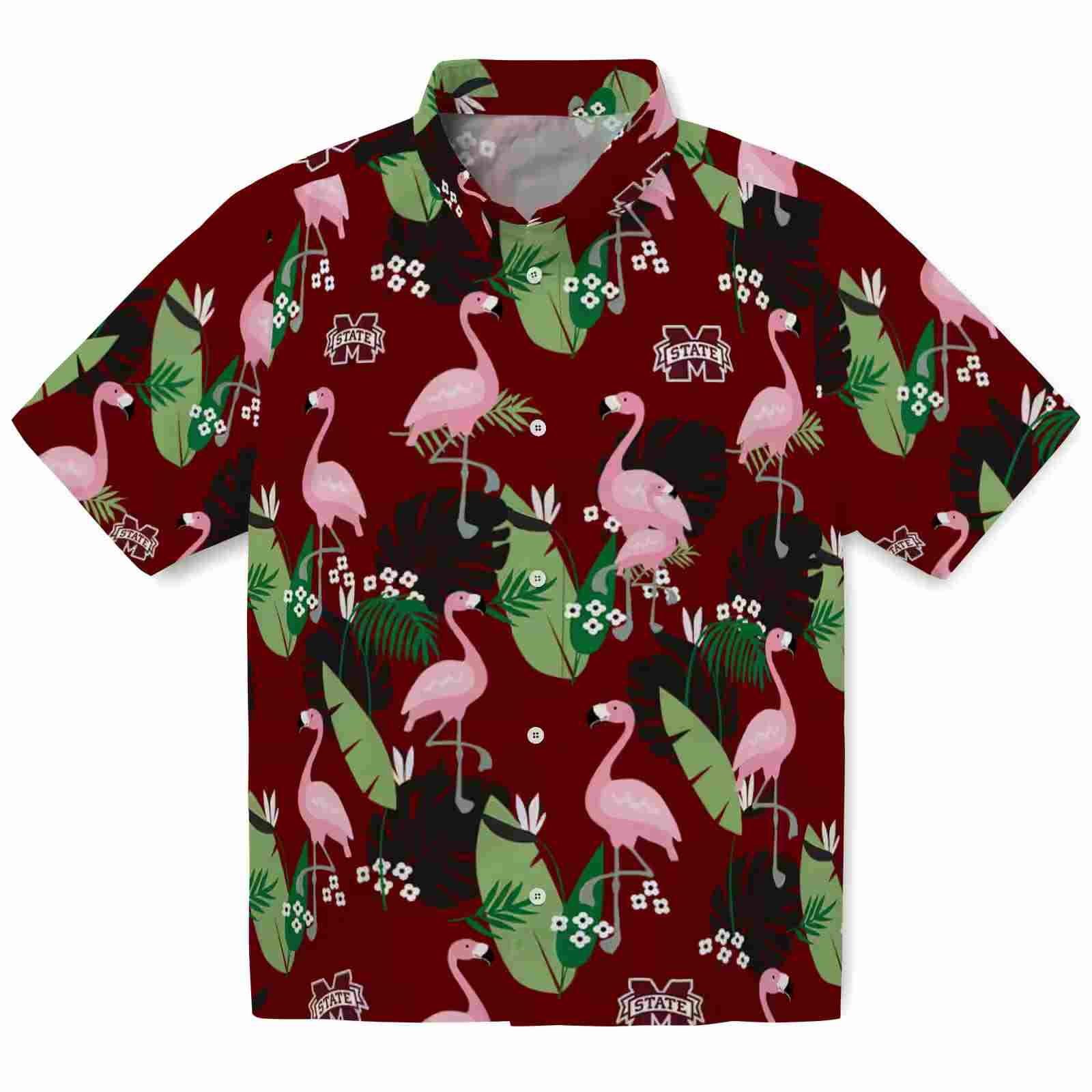 Mississippi State Bulldogs Flamingo Leaf Motif Maroon Hawaiian Shirt