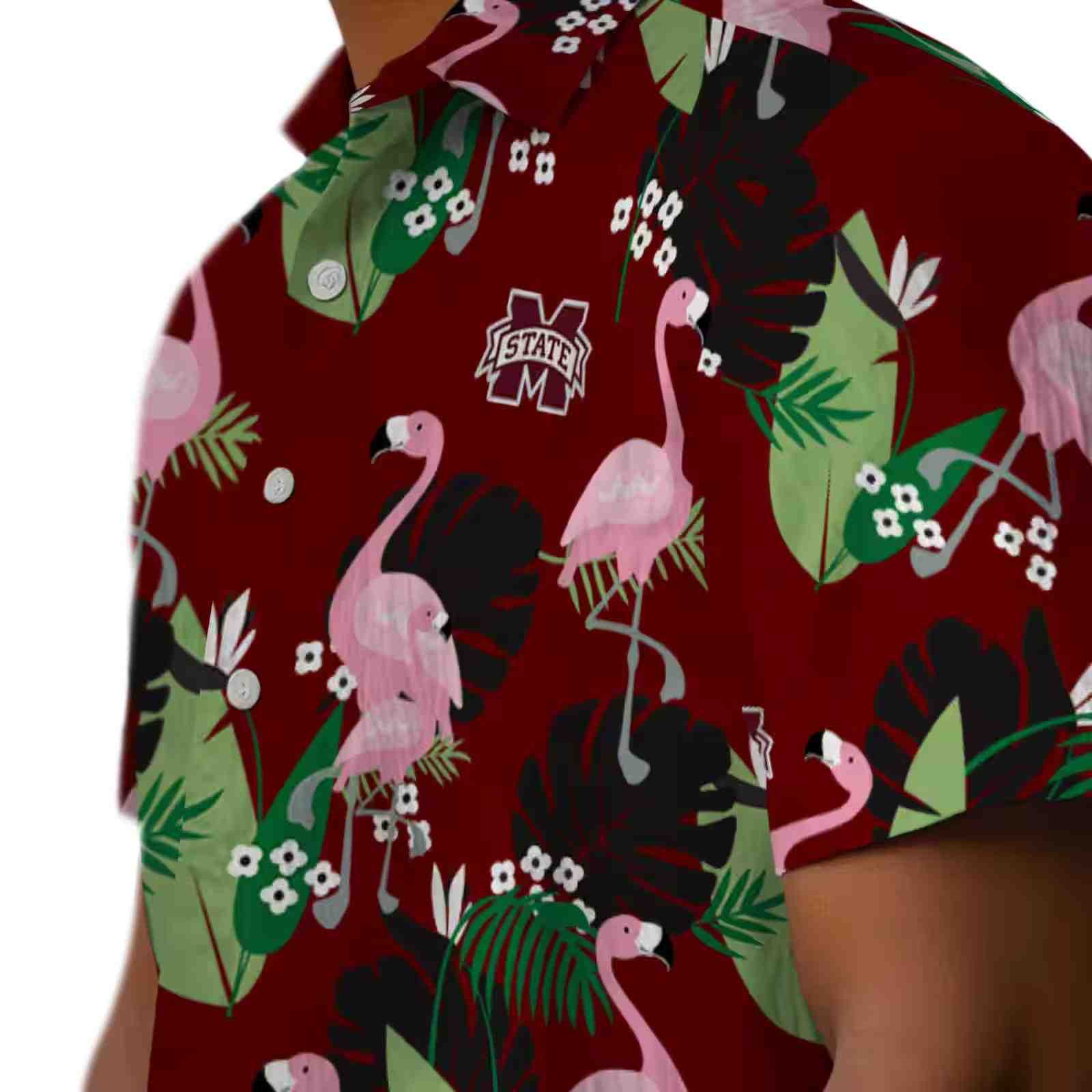 mississippi state bulldogs flamingo leaf motif maroon hawaiian shirt trendy