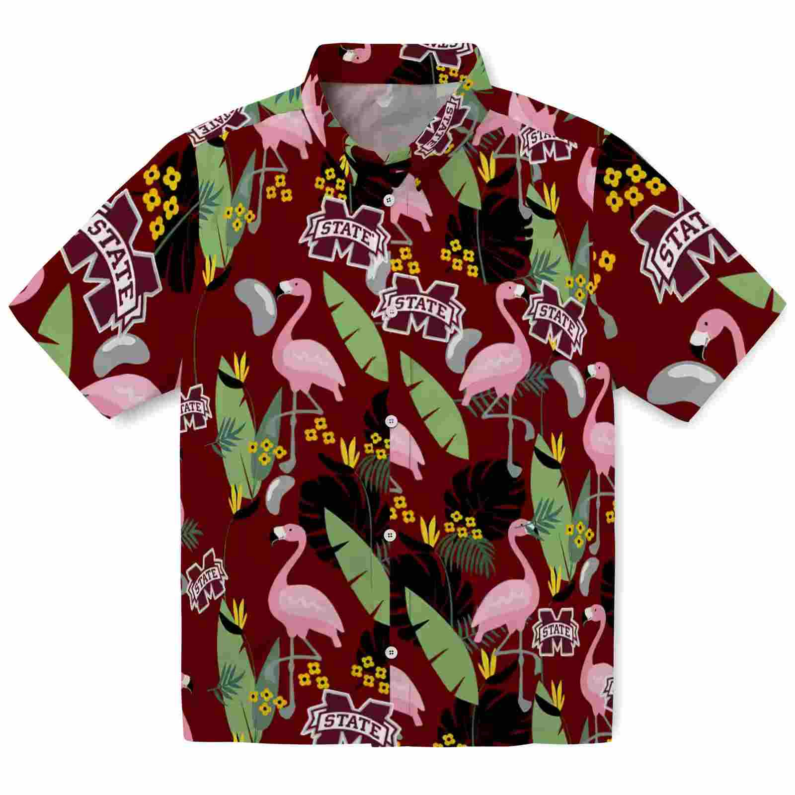 Mississippi State Bulldogs Flamingo Leaves Maroon Hawaiian Shirt