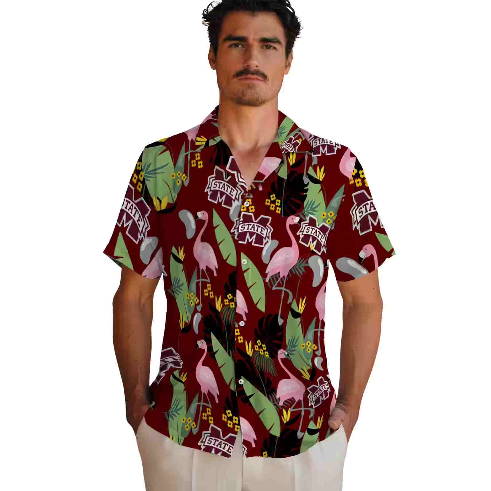 mississippi state bulldogs flamingo leaves maroon hawaiian shirt fashion forward