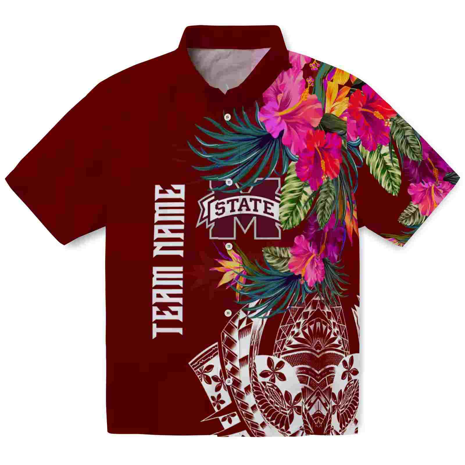 Mississippi State Bulldogs Floral Polynesian Maroon Hawaiian Shirt