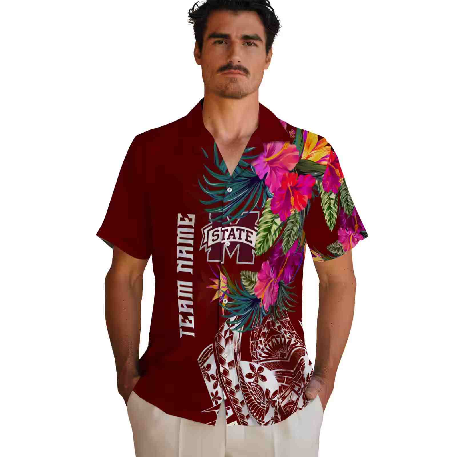 mississippi state bulldogs floral polynesian maroon hawaiian shirt fashion forward