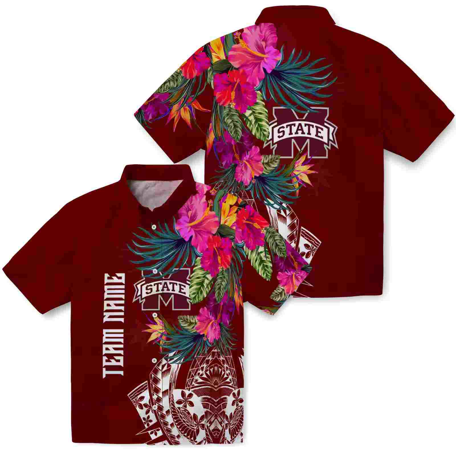 mississippi state bulldogs floral polynesian maroon hawaiian shirt high quality