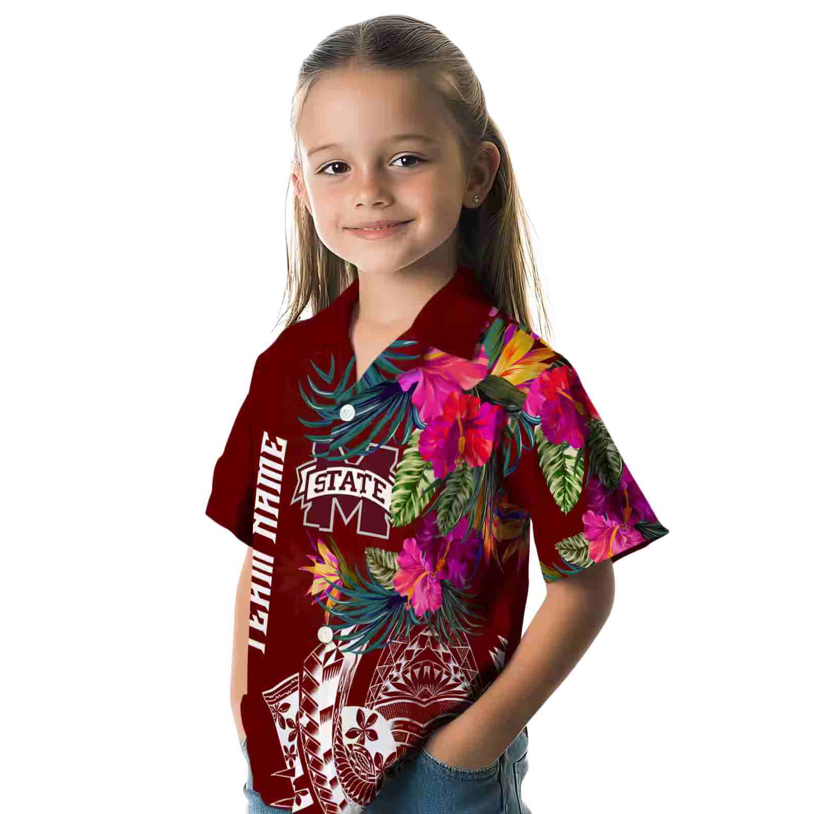 mississippi state bulldogs floral polynesian maroon hawaiian shirt premium grade