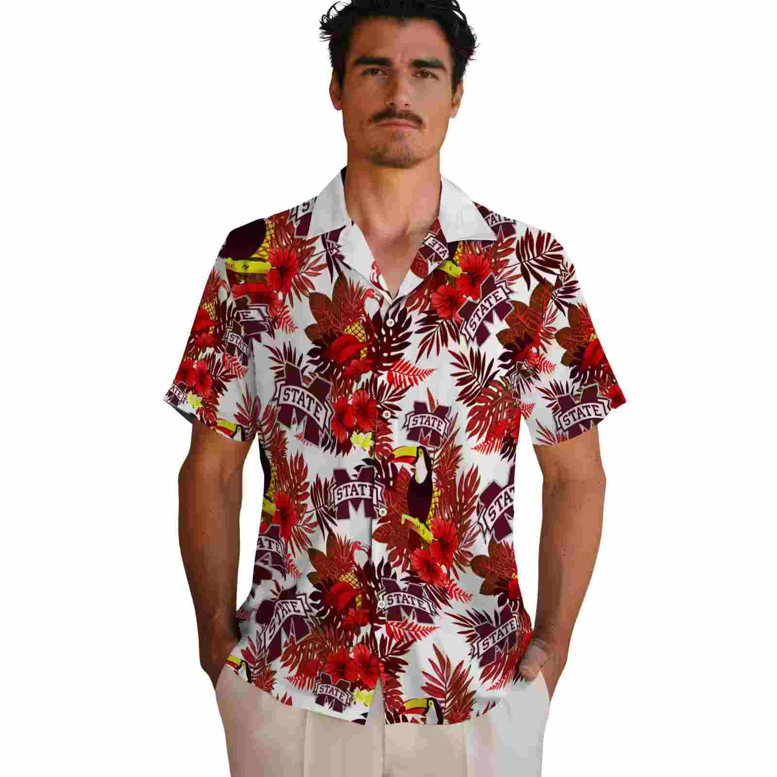 mississippi state bulldogs floral toucan maroon red hawaiian shirt fashion forward