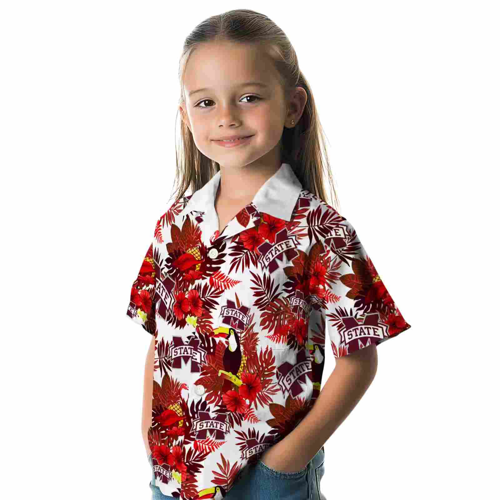 mississippi state bulldogs floral toucan maroon red hawaiian shirt premium grade