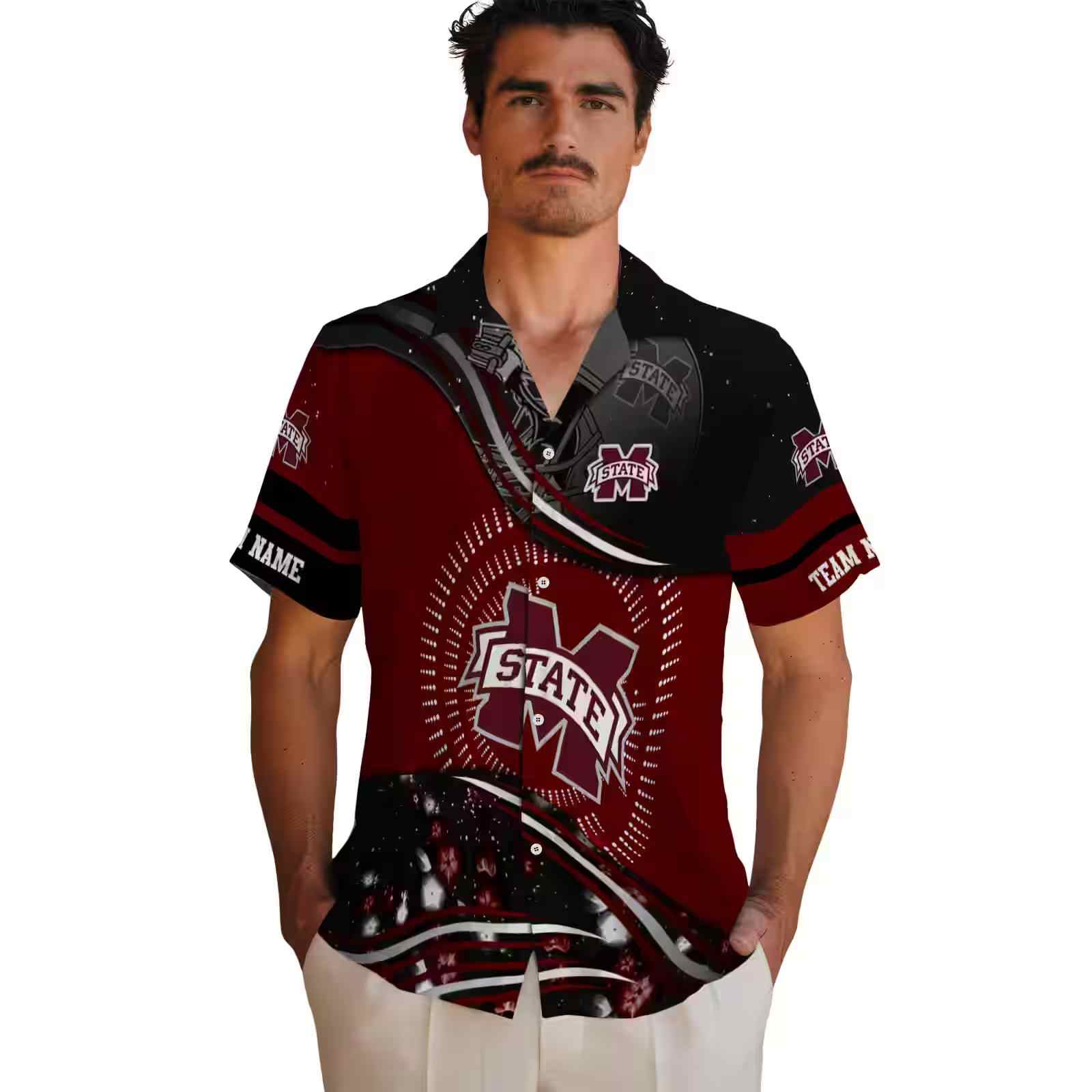 mississippi state bulldogs football wave maroon black hawaiian shirt fashion forward