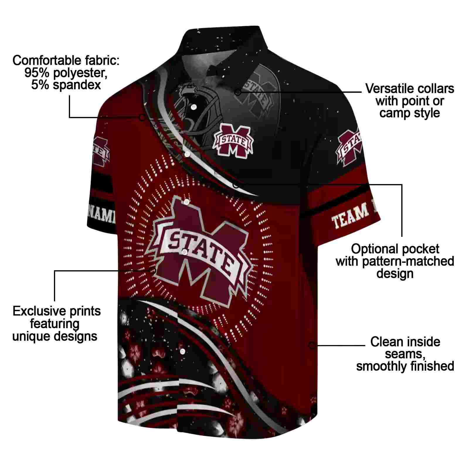 mississippi state bulldogs football wave maroon black hawaiian shirt new arrival