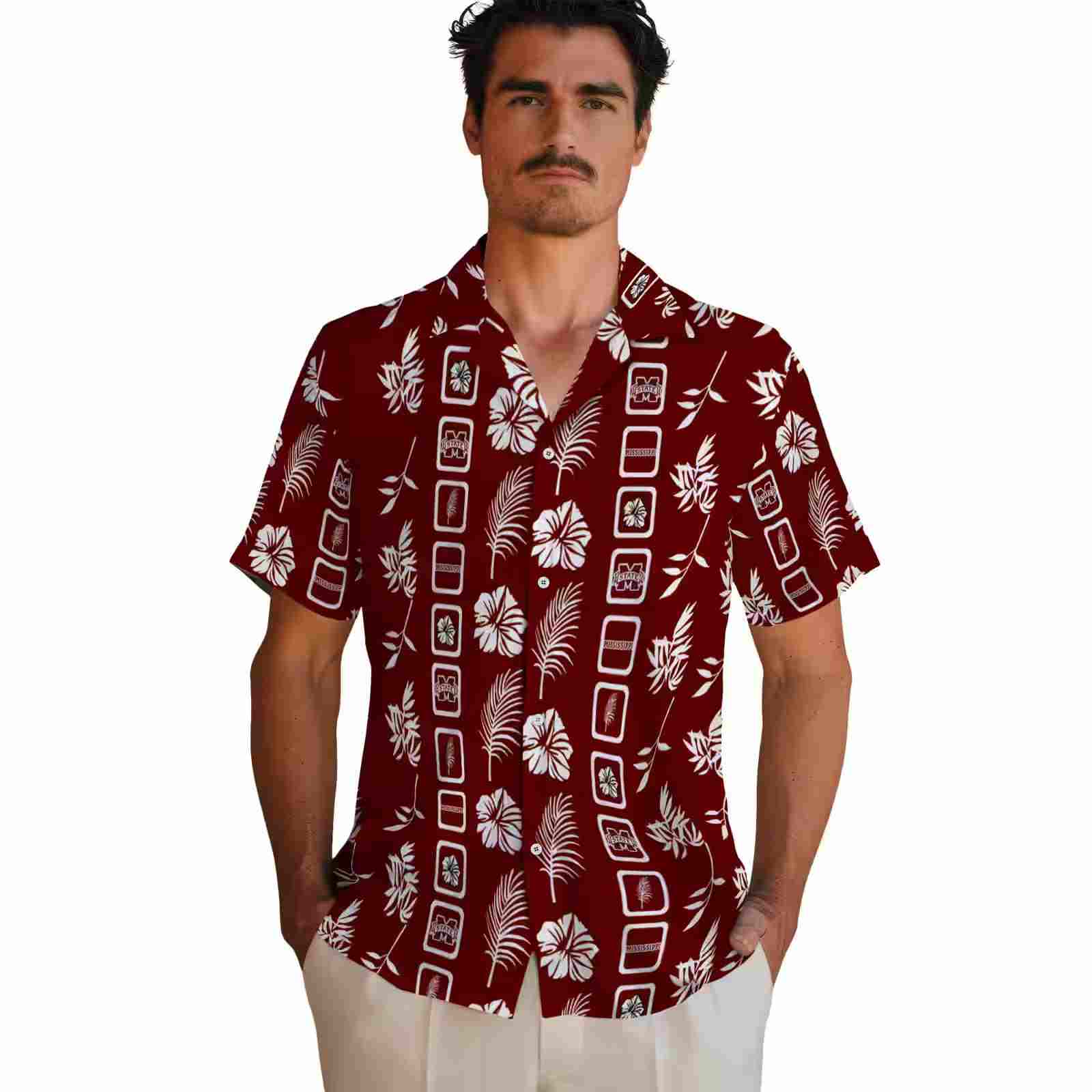 mississippi state bulldogs framed floral maroon hawaiian shirt fashion forward