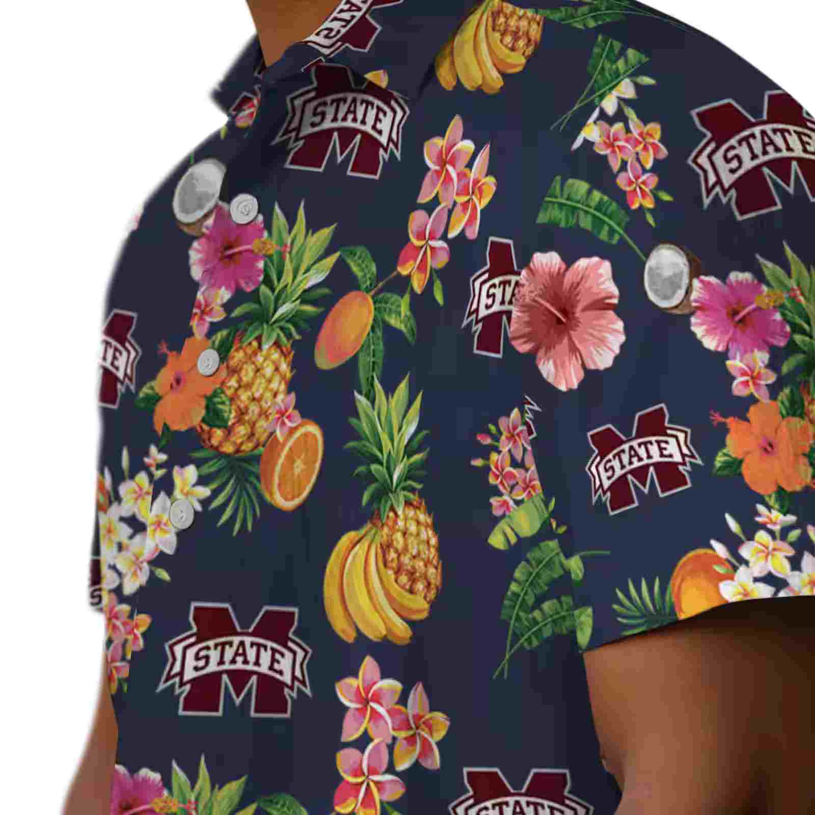 mississippi state bulldogs hibiscus and fruit navy blue hawaiian shirt trendy