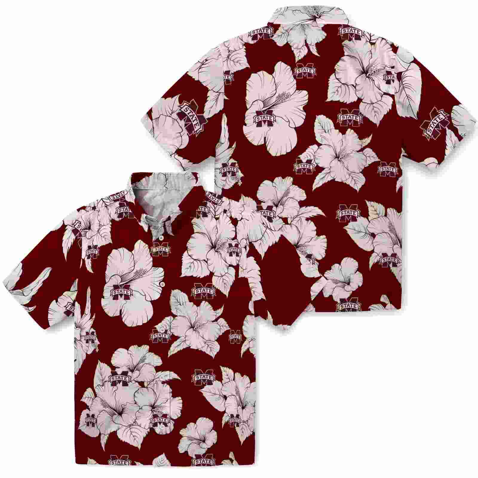 mississippi state bulldogs hibiscus blooms maroon white hawaiian shirt high quality