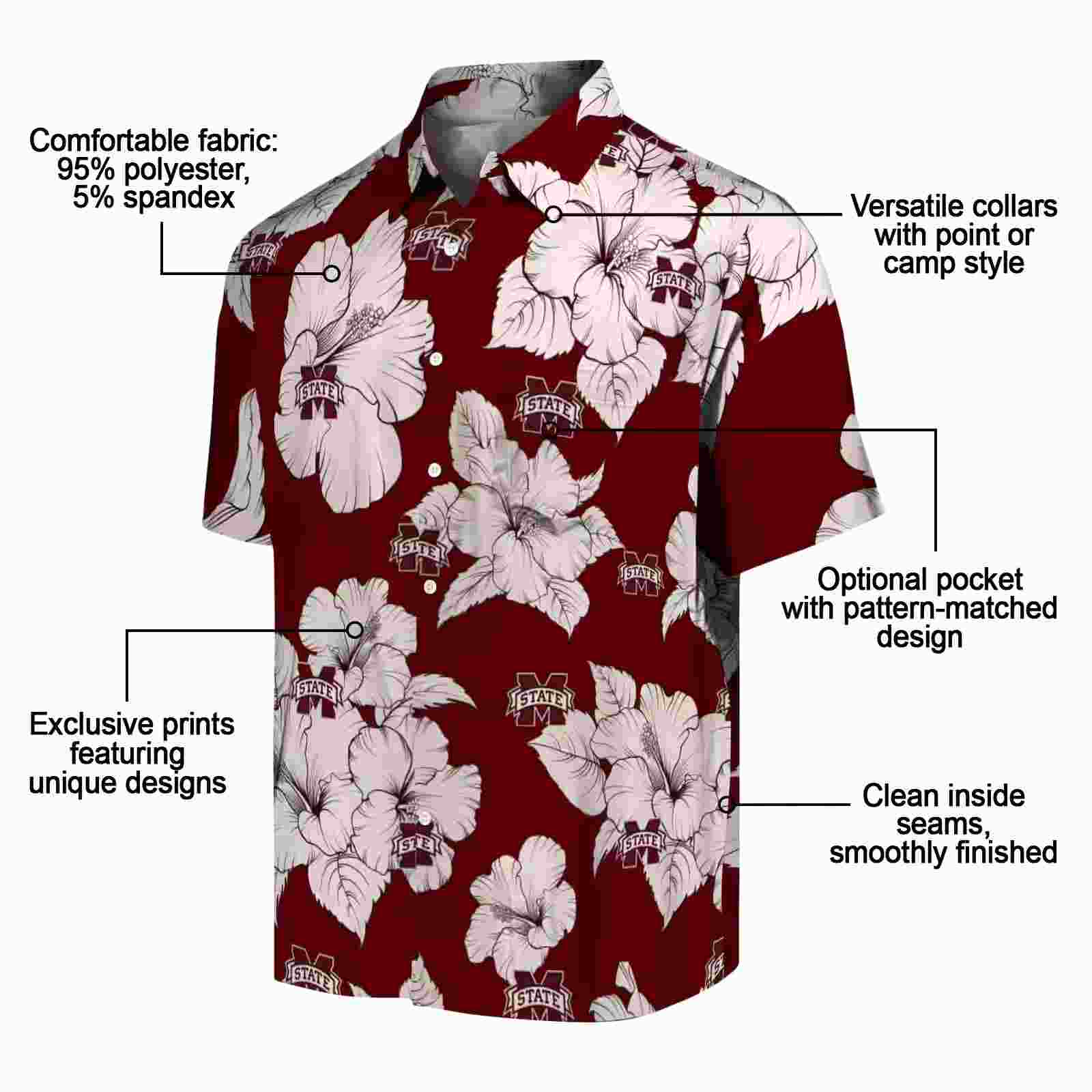 mississippi state bulldogs hibiscus blooms maroon white hawaiian shirt new arrival