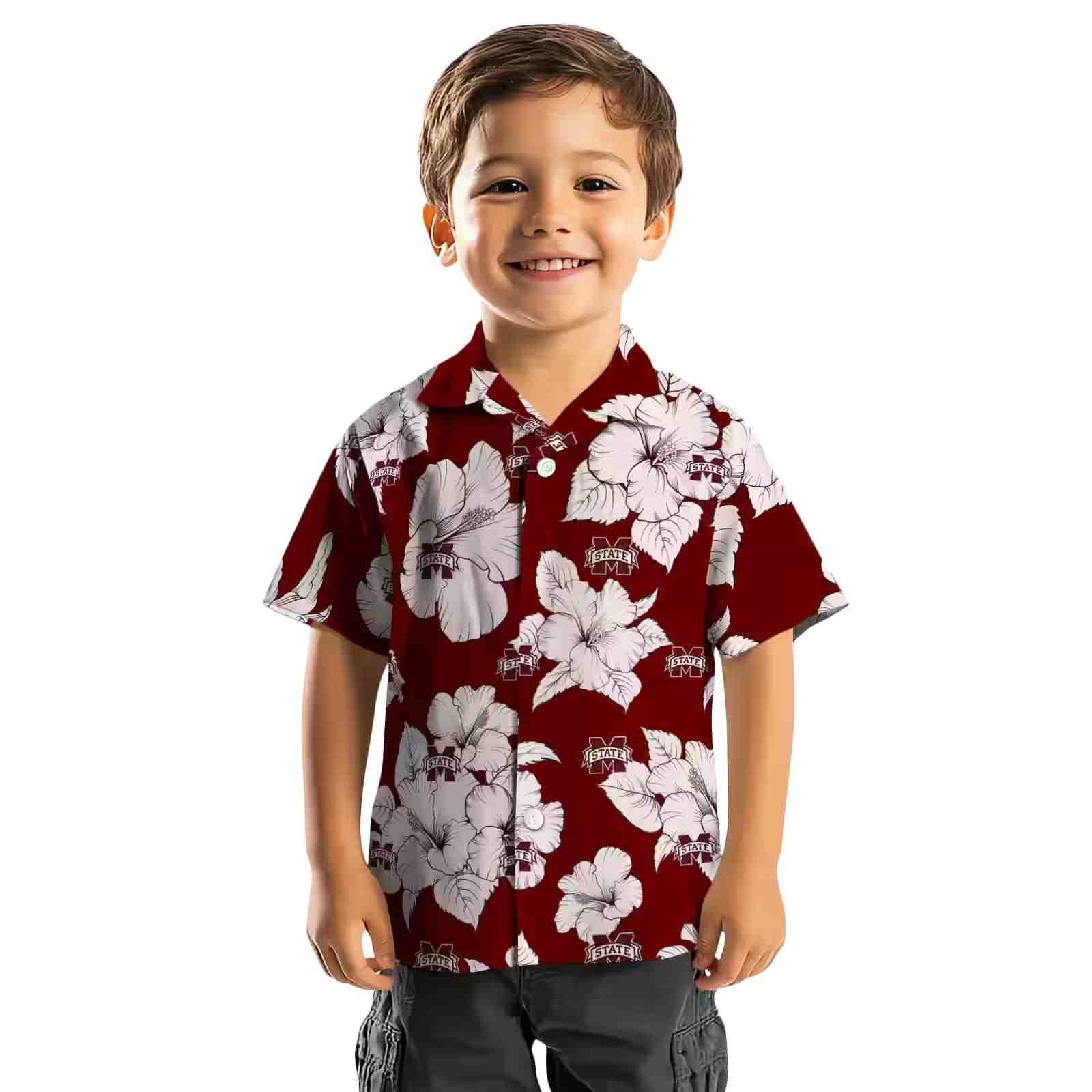 mississippi state bulldogs hibiscus blooms maroon white hawaiian shirt top rated