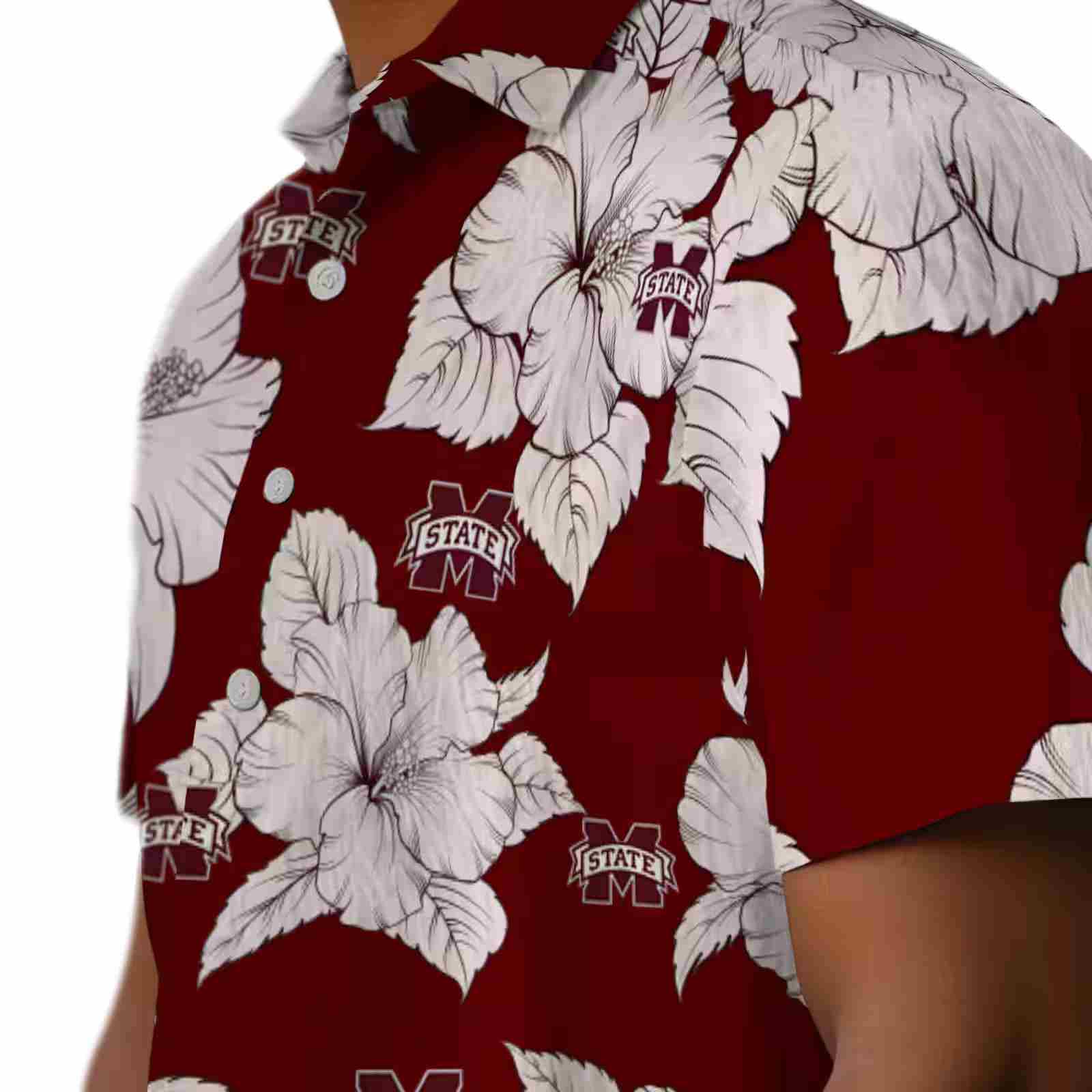 mississippi state bulldogs hibiscus blooms maroon white hawaiian shirt trendy