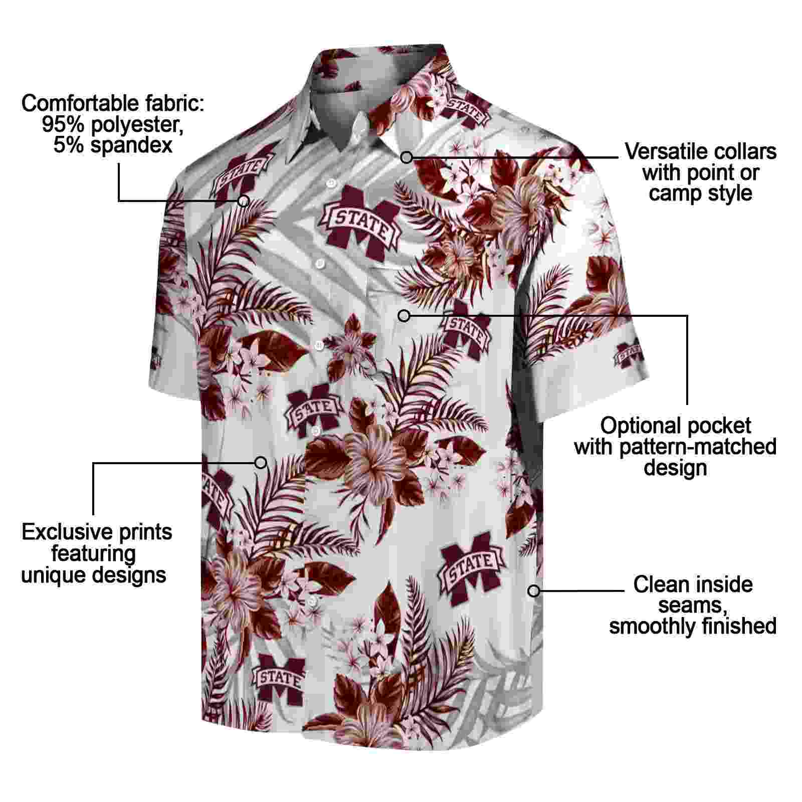 mississippi state bulldogs hibiscus palm leaves maroon white hawaiian shirt new arrival