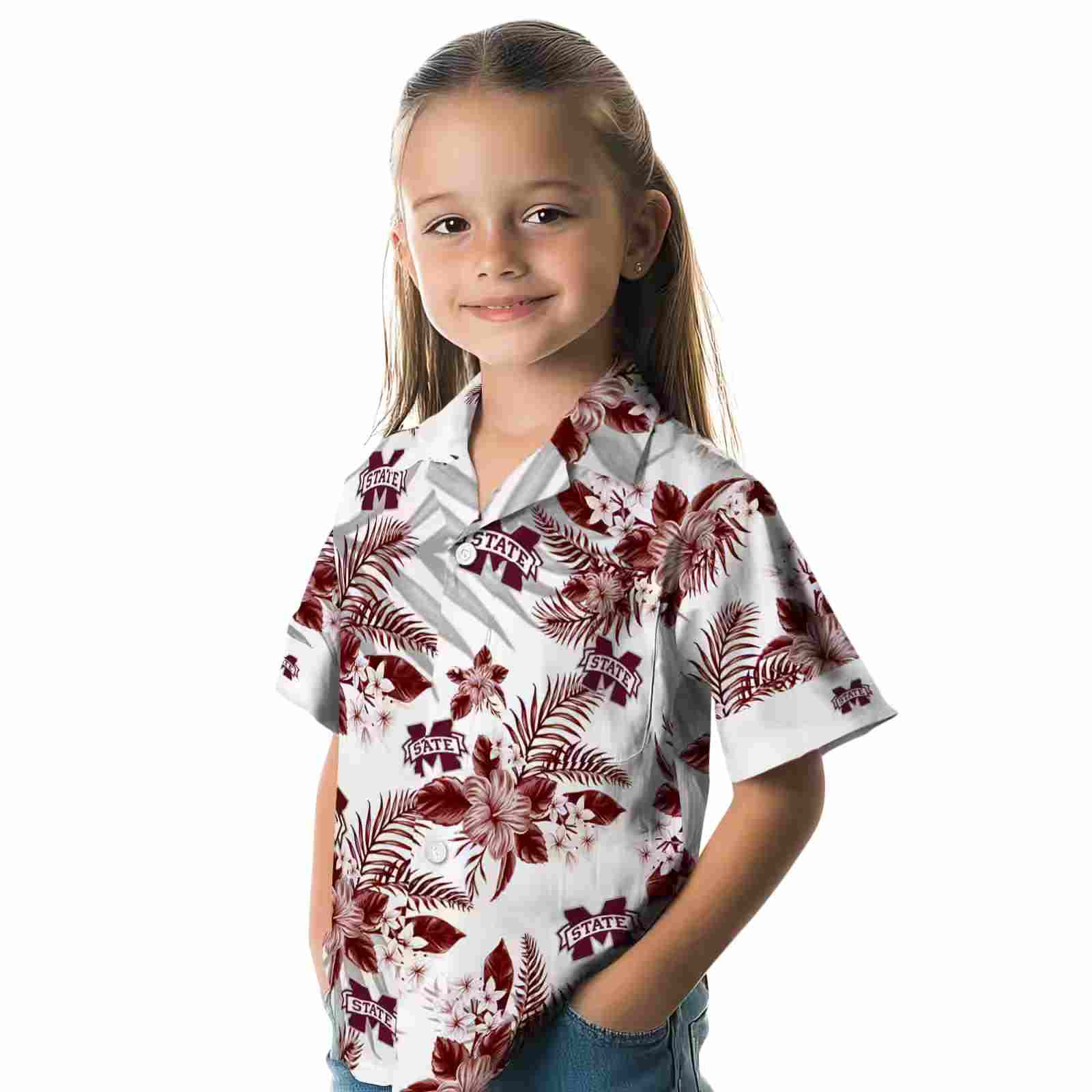 mississippi state bulldogs hibiscus palm leaves maroon white hawaiian shirt premium grade