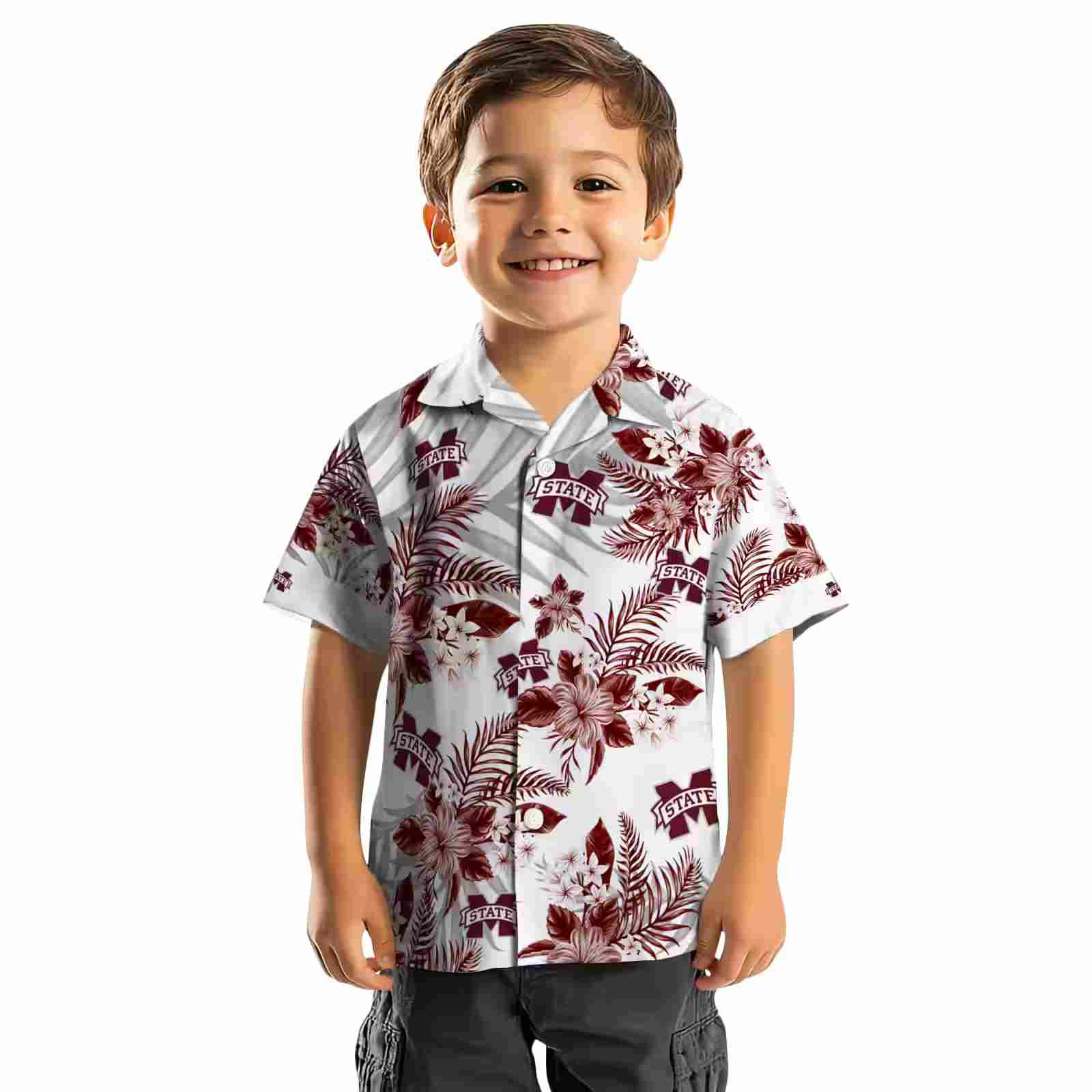 mississippi state bulldogs hibiscus palm leaves maroon white hawaiian shirt top rated