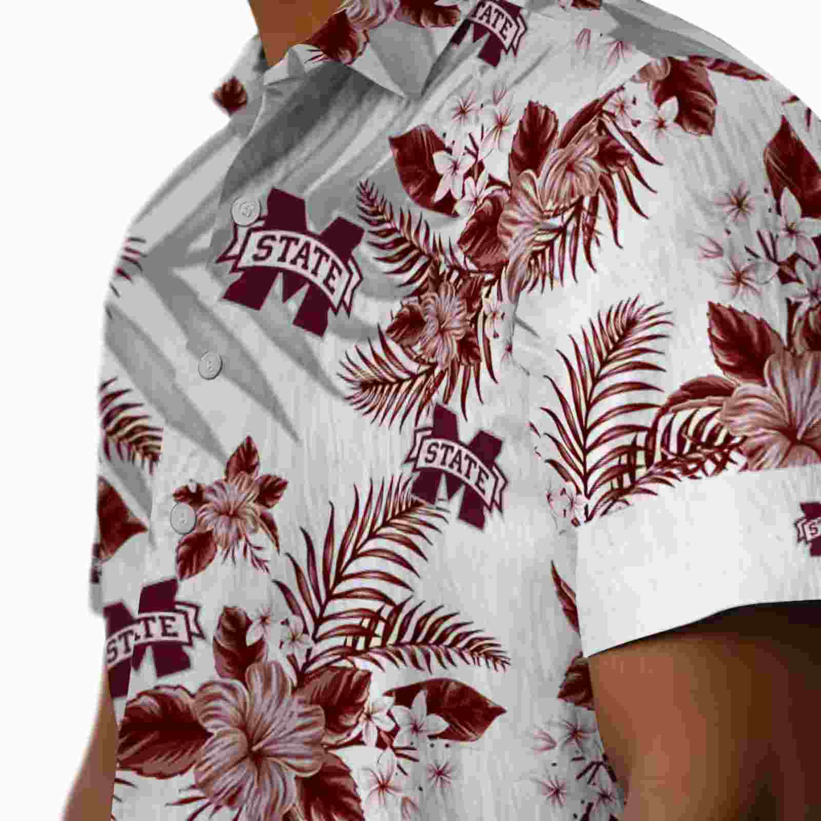 mississippi state bulldogs hibiscus palm leaves maroon white hawaiian shirt trendy