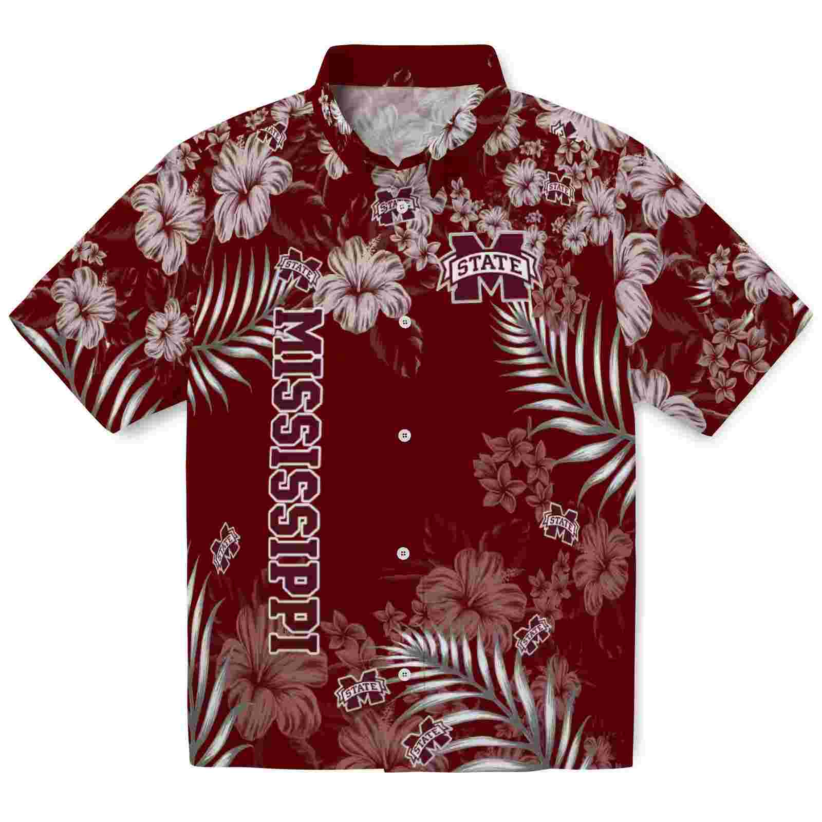 Mississippi State Bulldogs Hibiscus Print Maroon Hawaiian Shirt