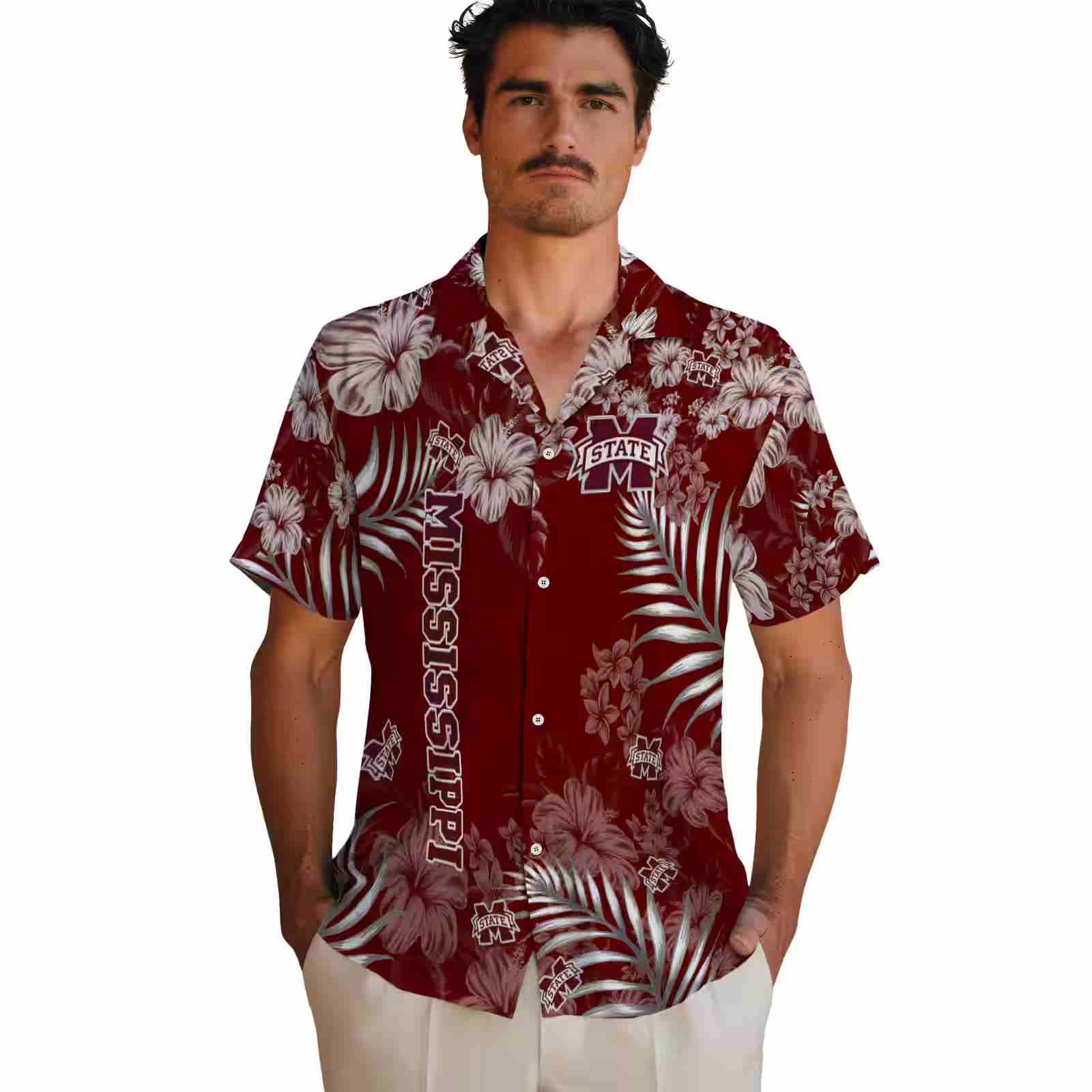 mississippi state bulldogs hibiscus print maroon hawaiian shirt fashion forward